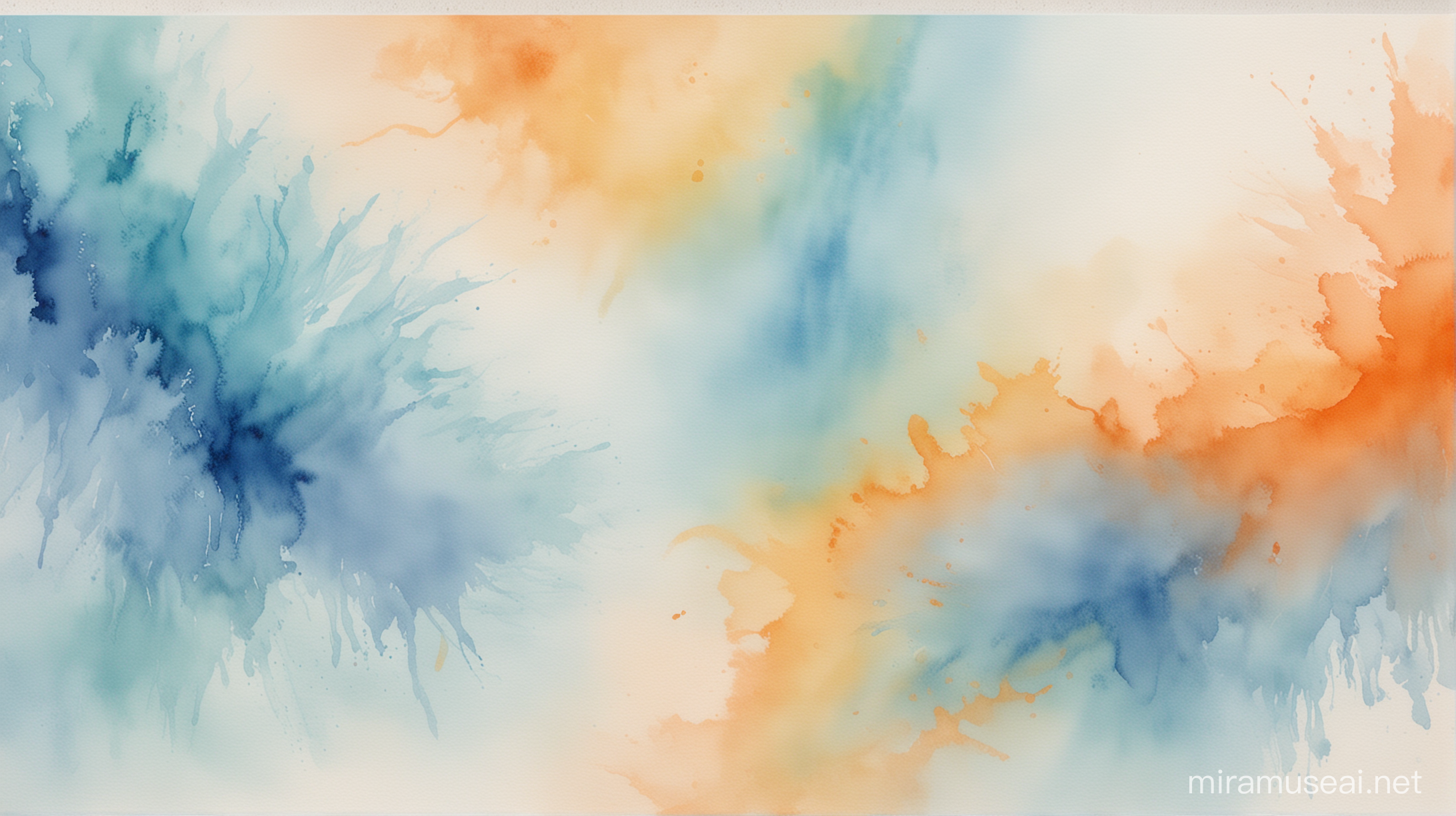 a watercolor abstract background image containing soft colors of blue and orange.