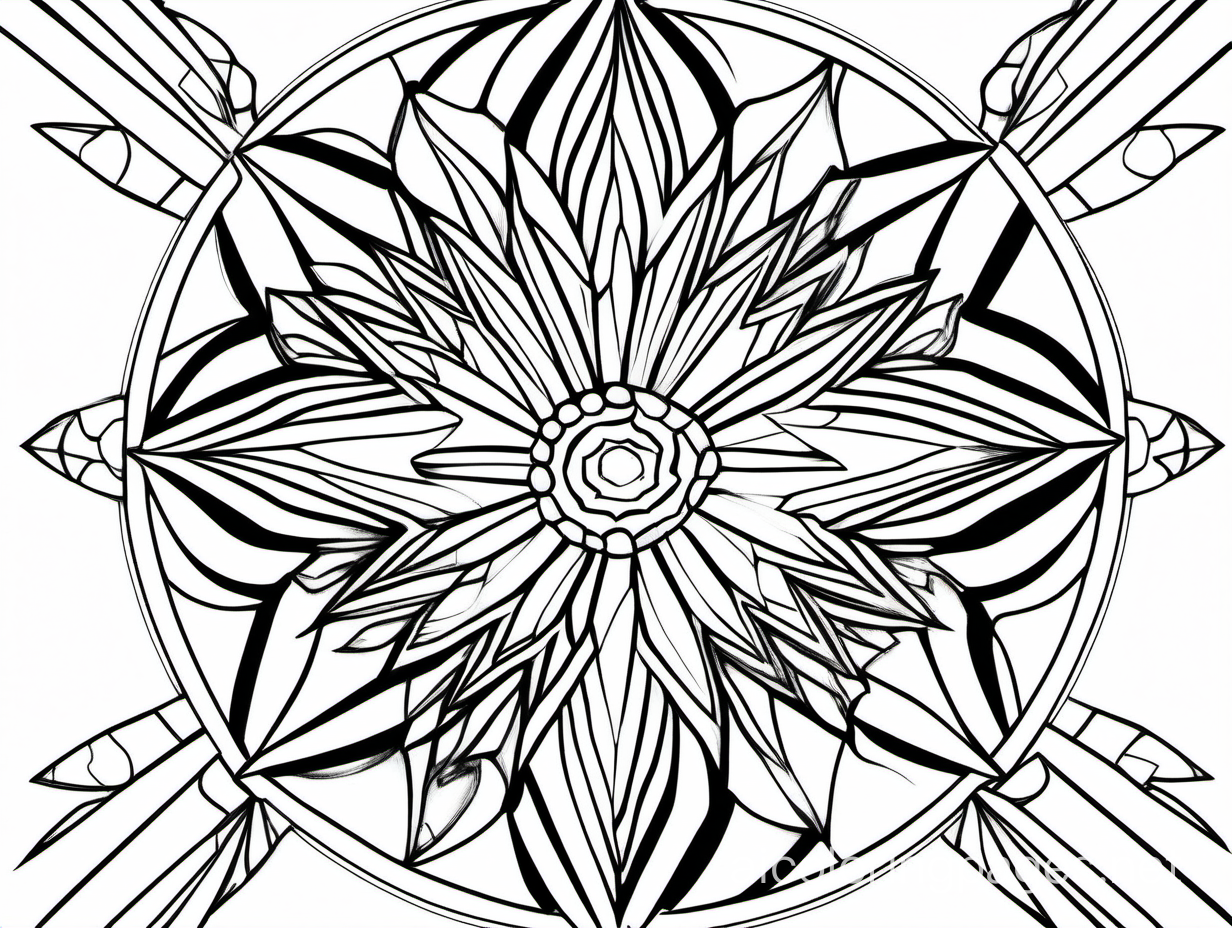 Multifaceted mandala coloring page, Coloring Page, black and white, line art, white background, Simplicity, Ample White Space. The background of the coloring page is plain white to make it easy for young children to color within the lines. The outlines of all the subjects are easy to distinguish, making it simple for kids to color without too much difficulty