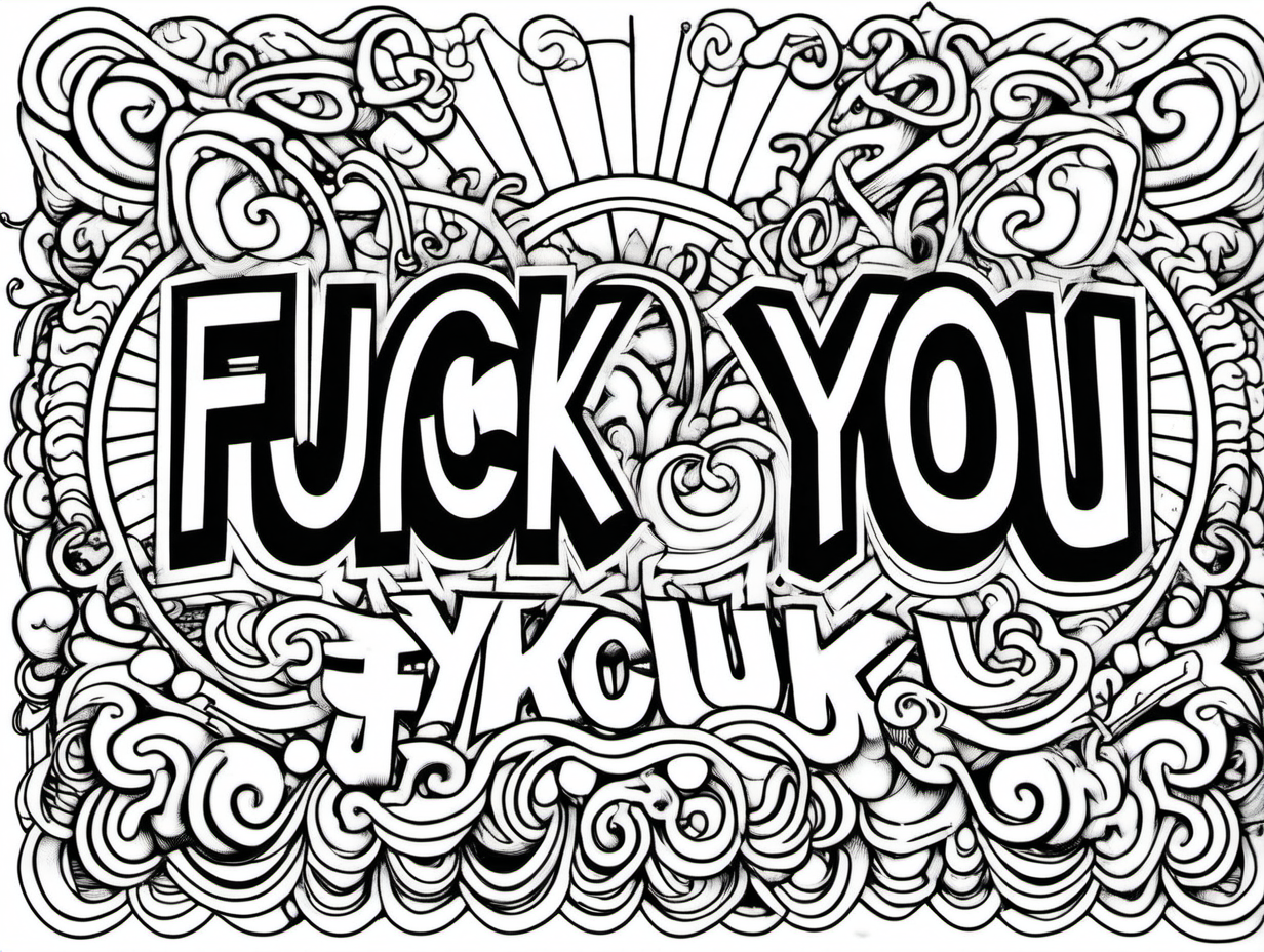'FUCK YOU' , line art, for coloring