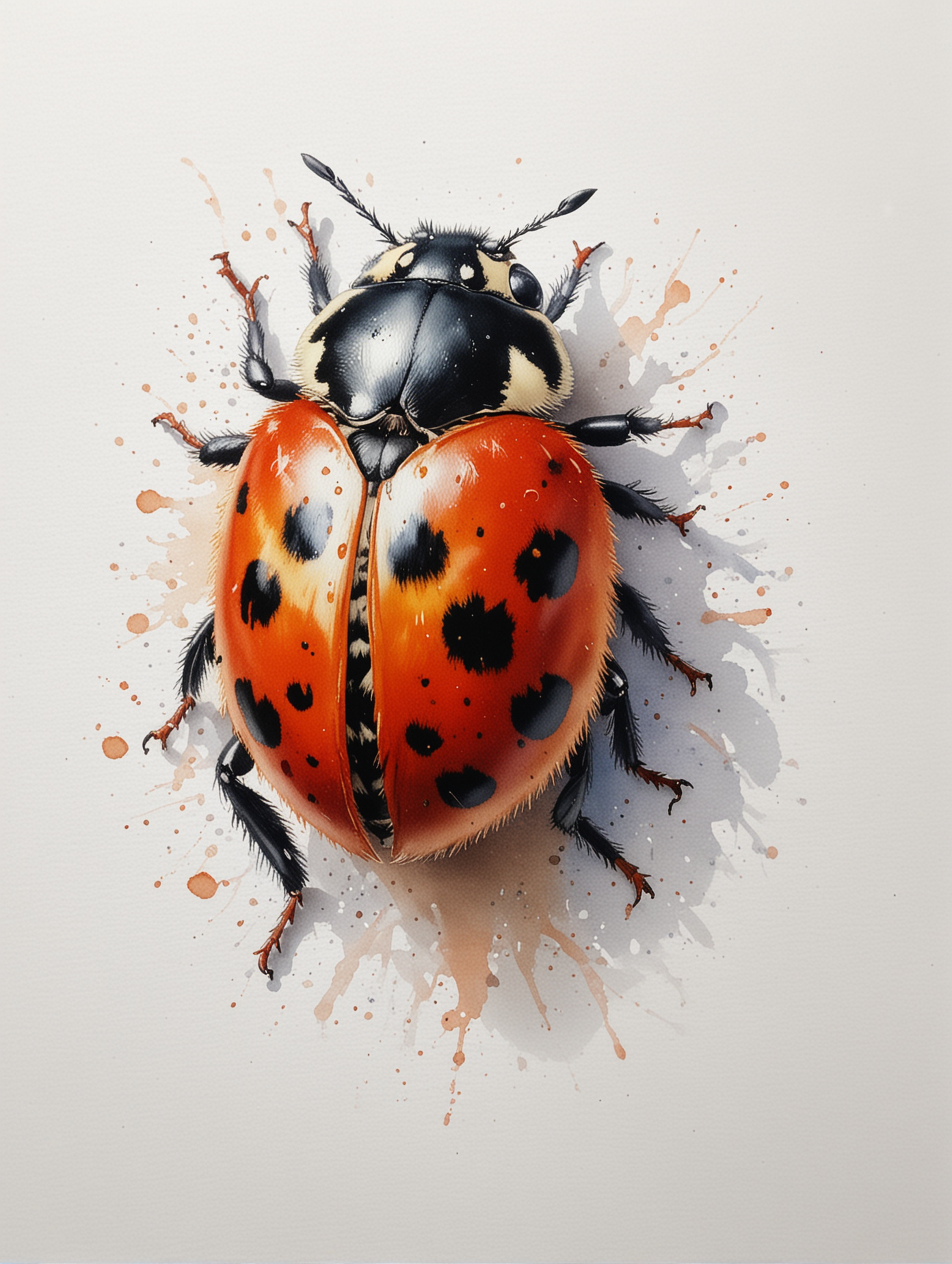 Vibrant Watercolor Ladybird on Clean White Background
