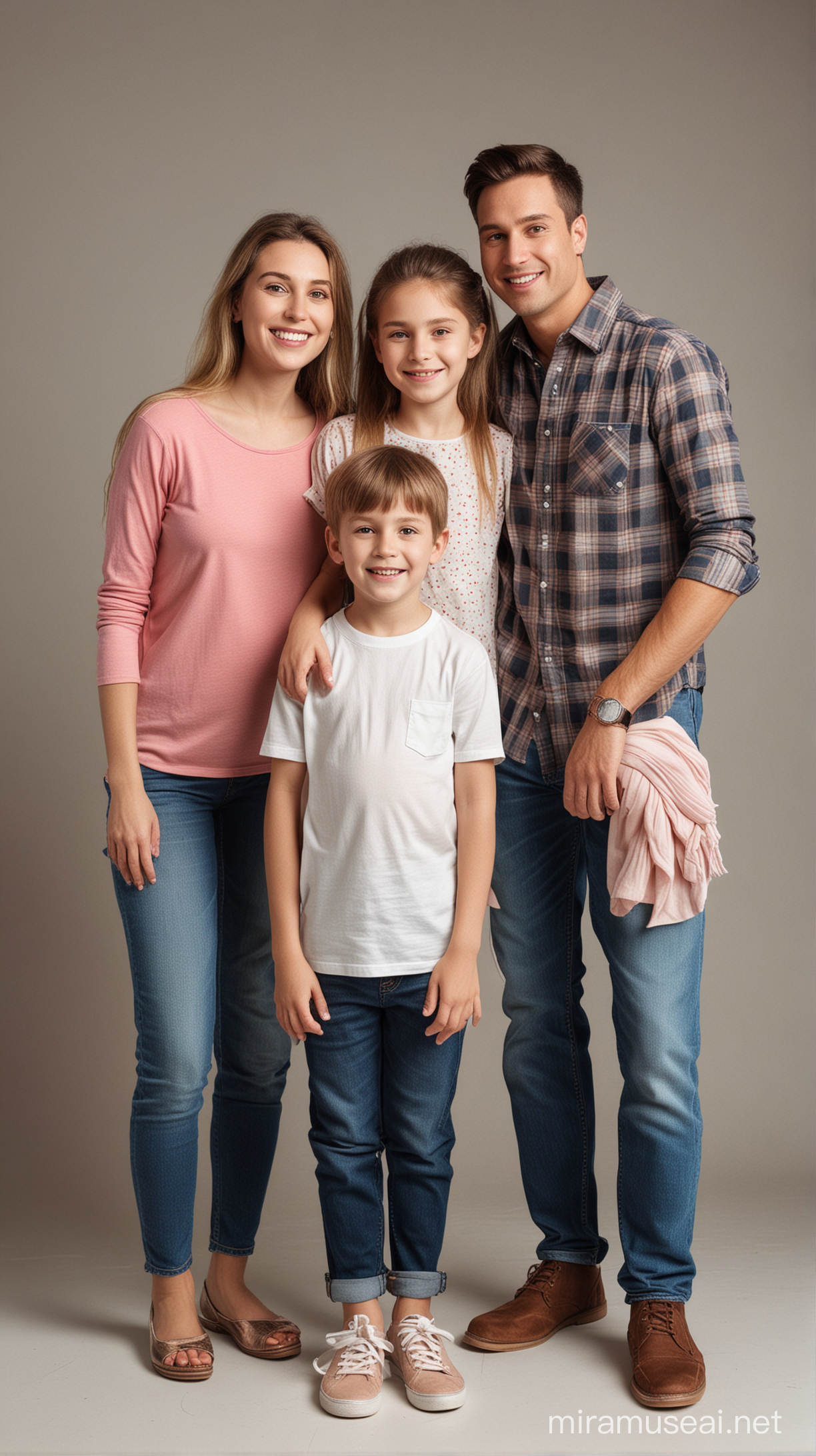 Happy Family of Four with Boy and Girl Kids