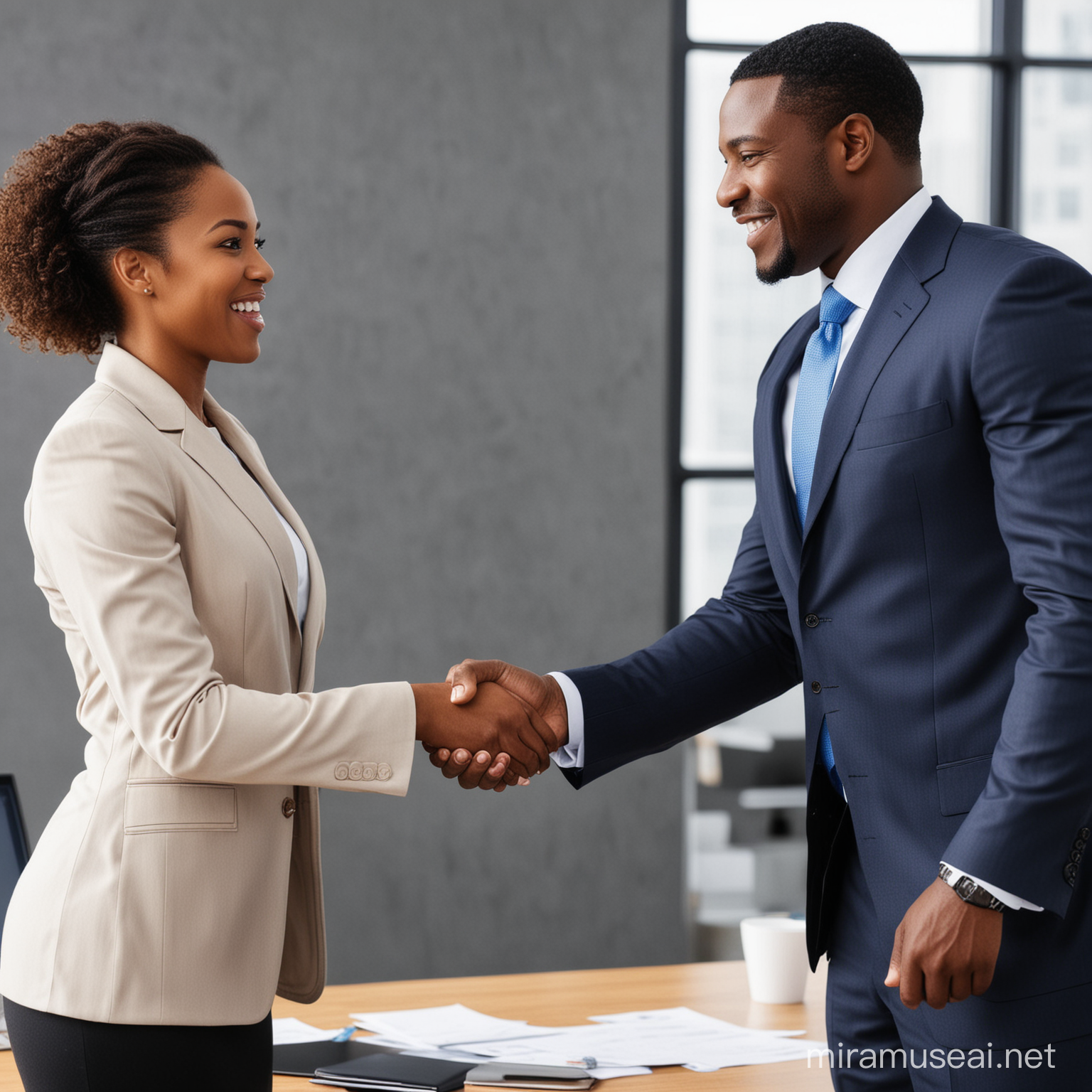 Black American Corporate Executives Shaking Hands in Office Setting