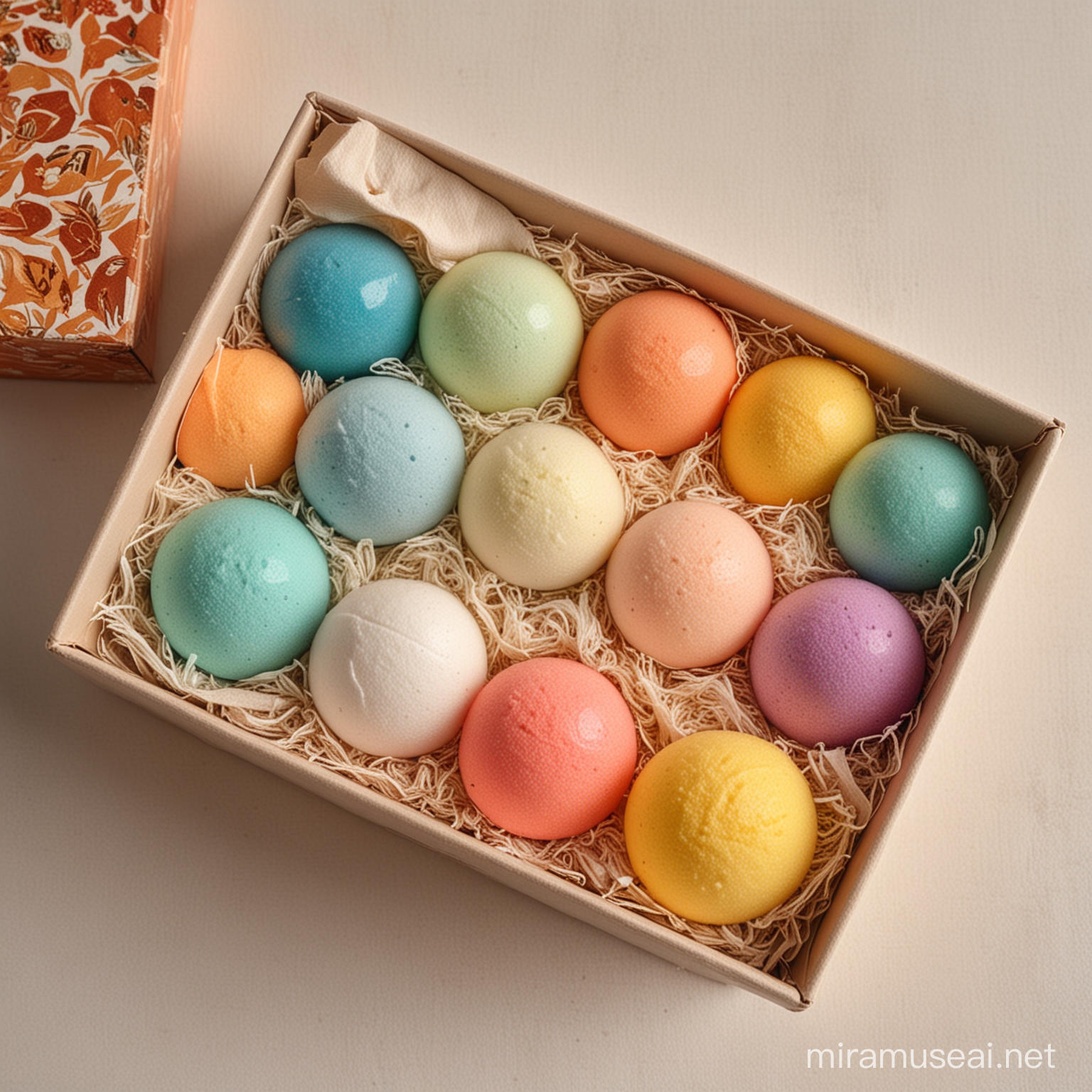 彩色的洗浴球放在漂亮的盒子里
