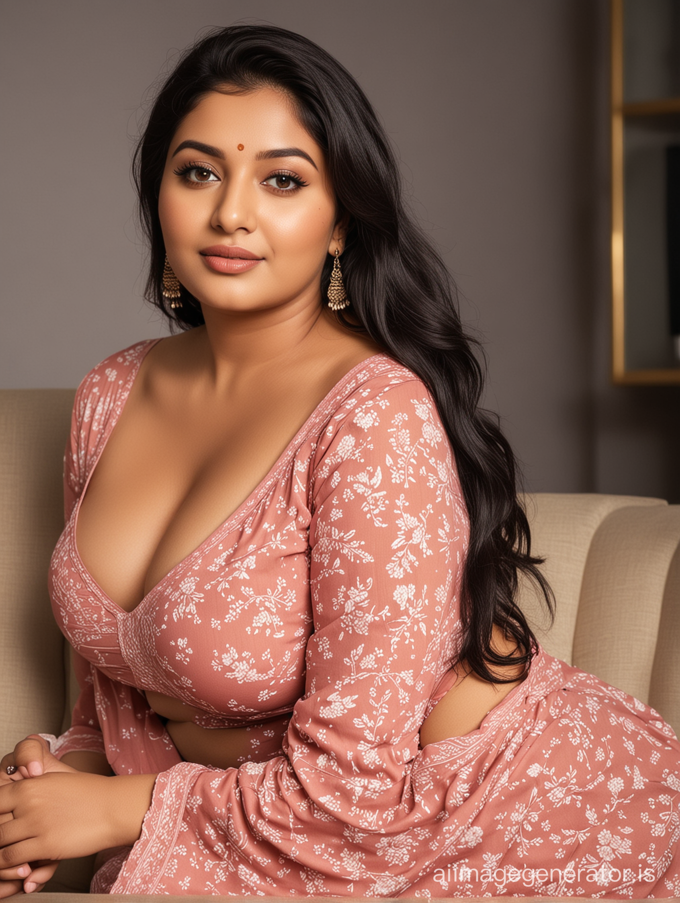 Beautiful indian plus size sexy women watching tv