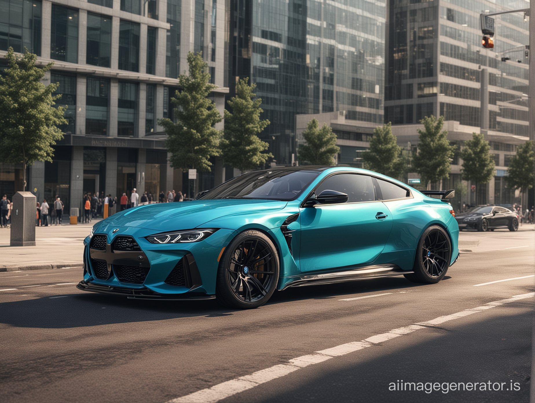 Khyzyl Saleem version of the 2021 BMW M4 combined with the Aston Martin Vantage Modern city, financial district