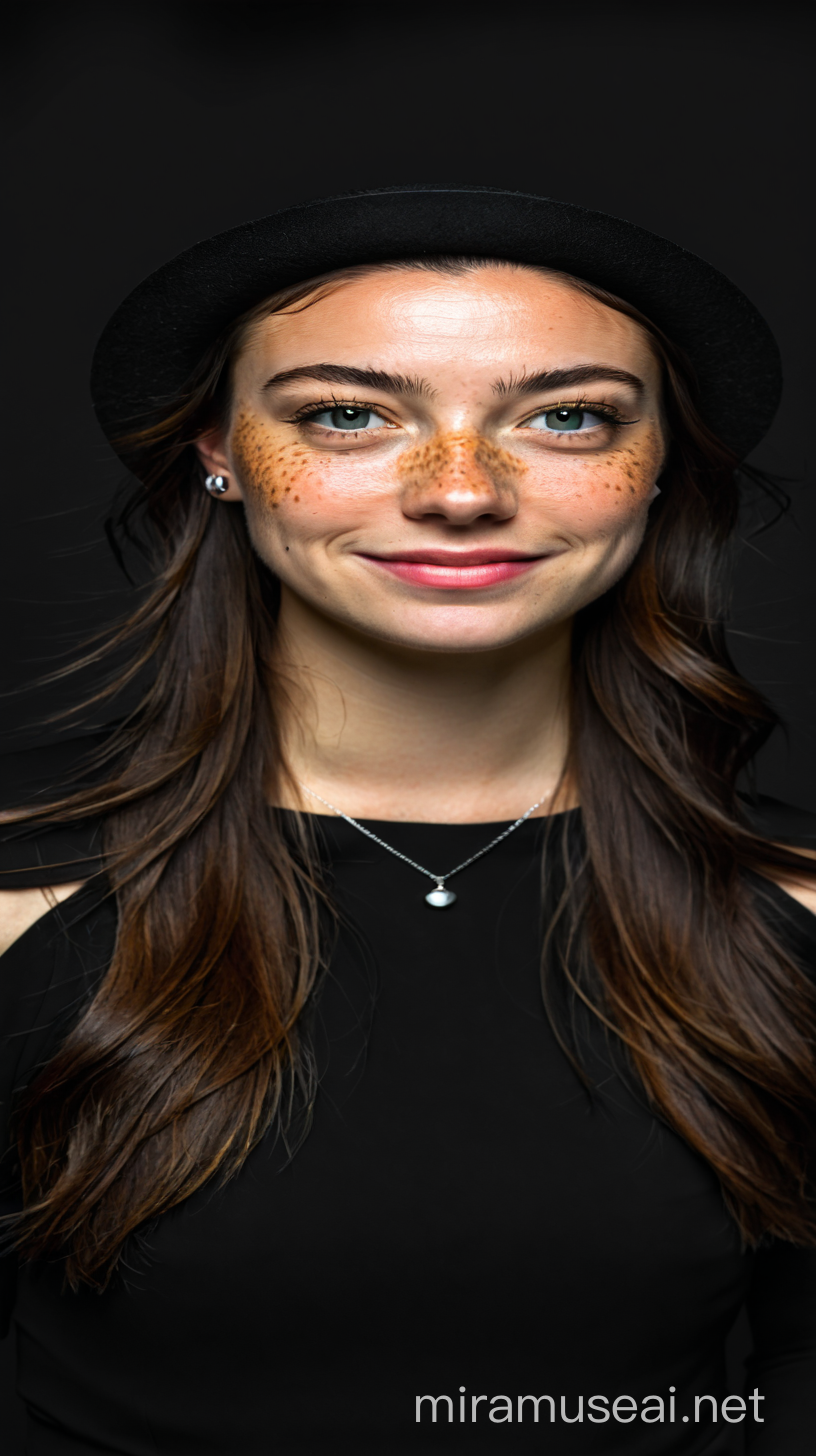 Girl with Black Hat and Freckles