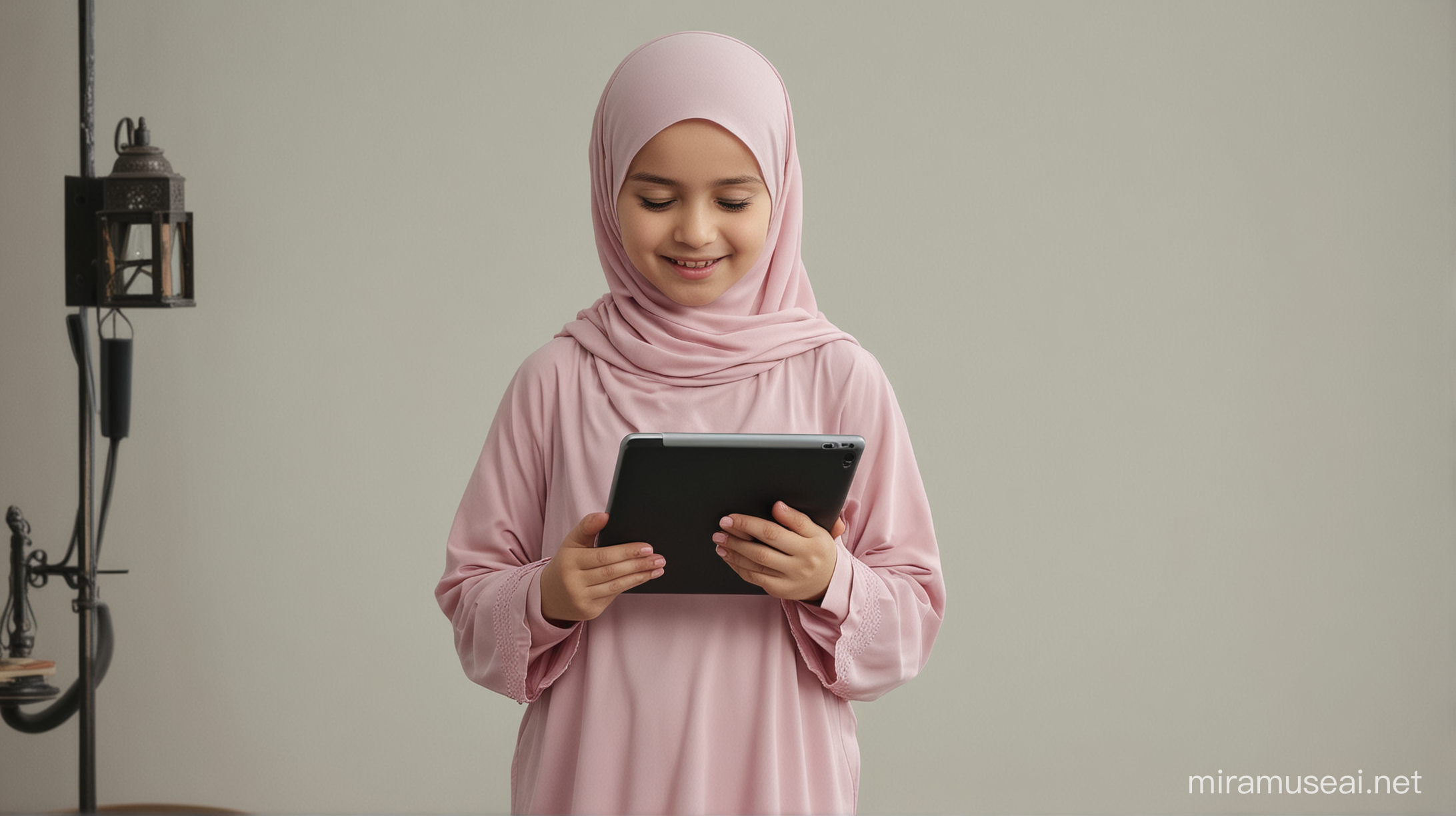 Muslim Girl Studying on iPad Online Islamic Education