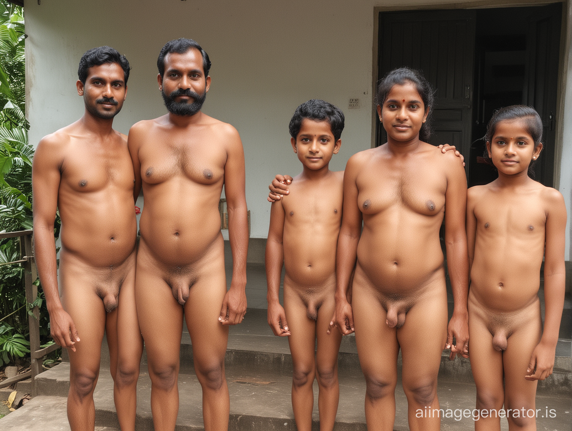 Nude Kerala father, mother and 3 young children in terrace