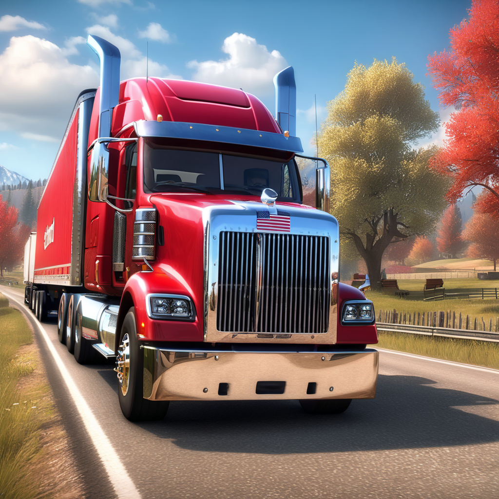 Red American Truck Driving on Village Road Real Trucking Experience