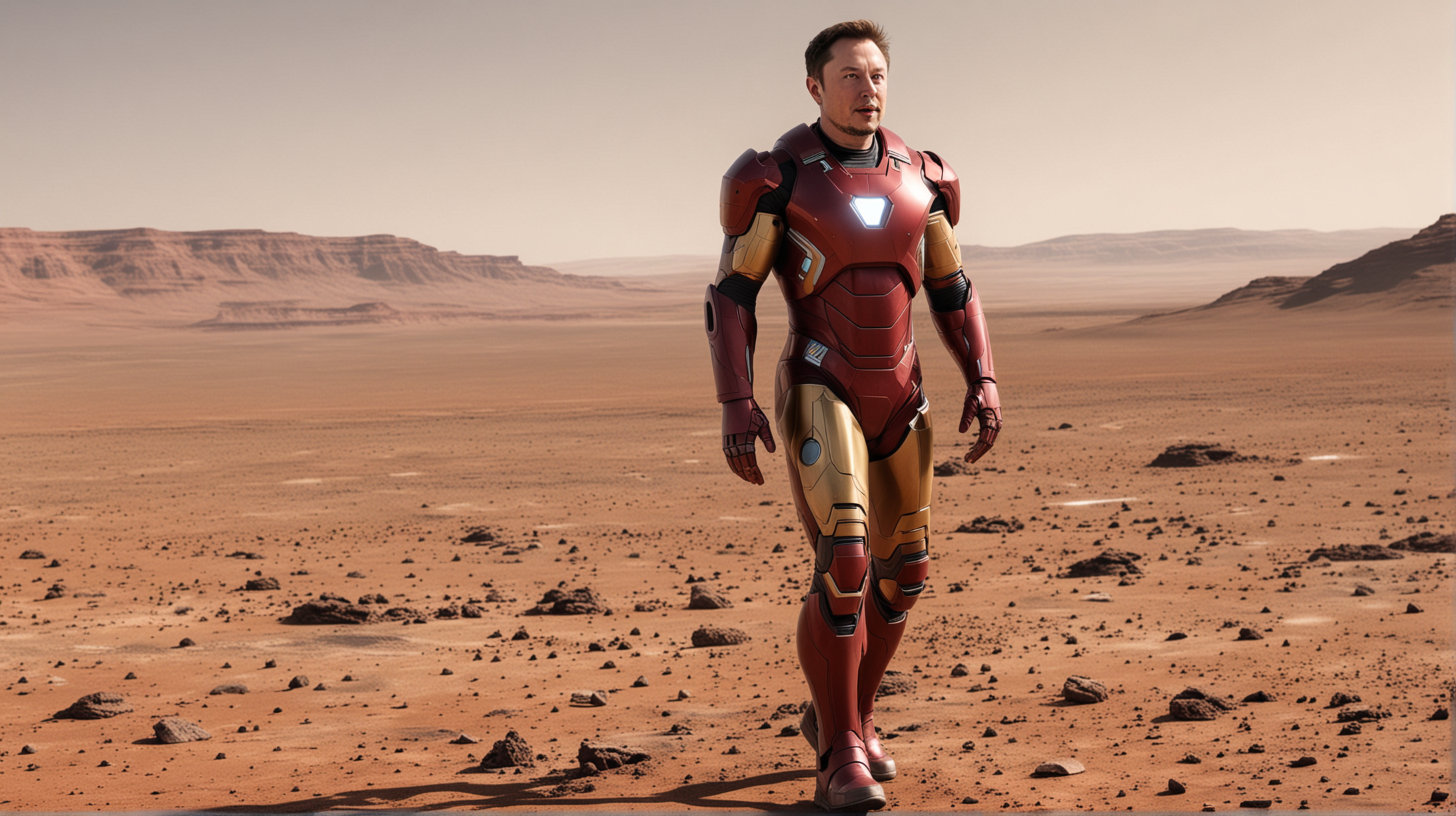 Elon Musk as Iron Man Landing on Mars with Varied Color Suit