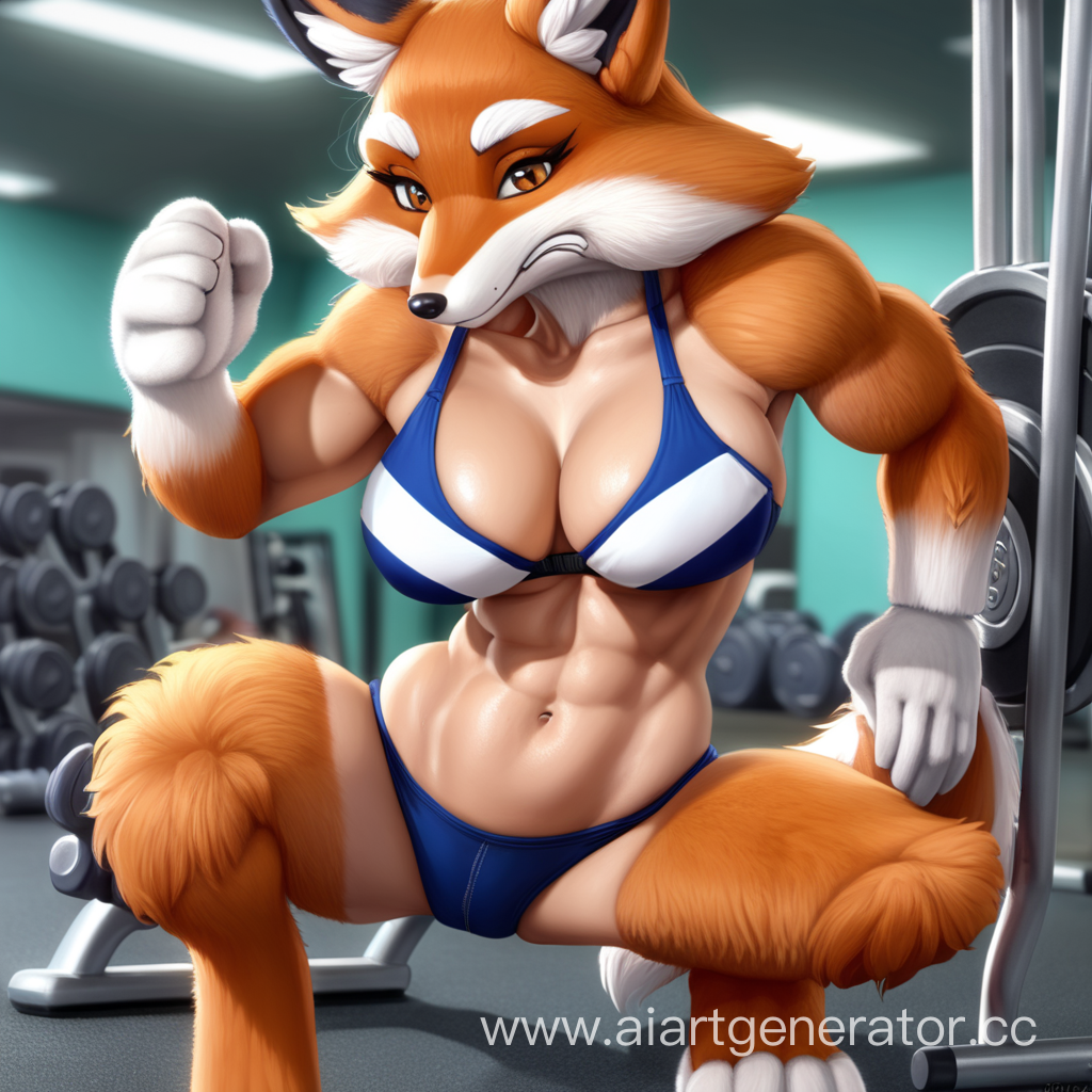 furry female fox with big abs at gym erotica