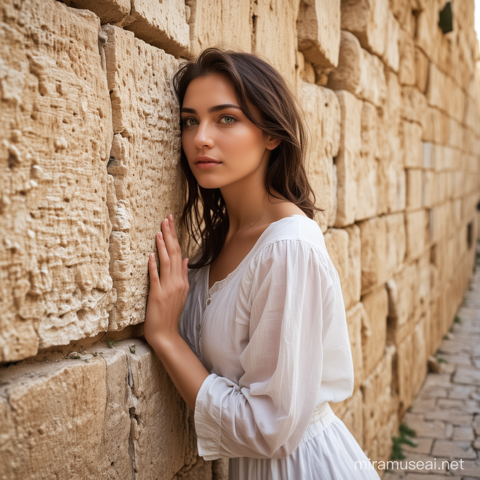 Young Model Praying at Western Wall Serene Reflections of Faith and History