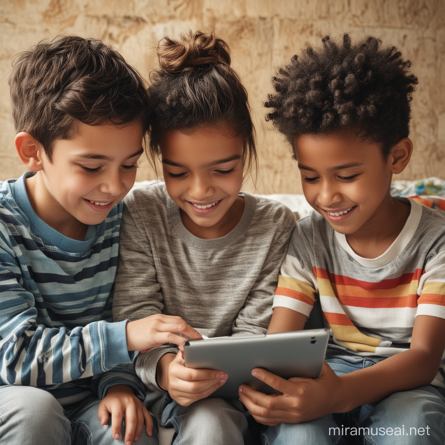un enfant utilisant une tablette avec ses amis