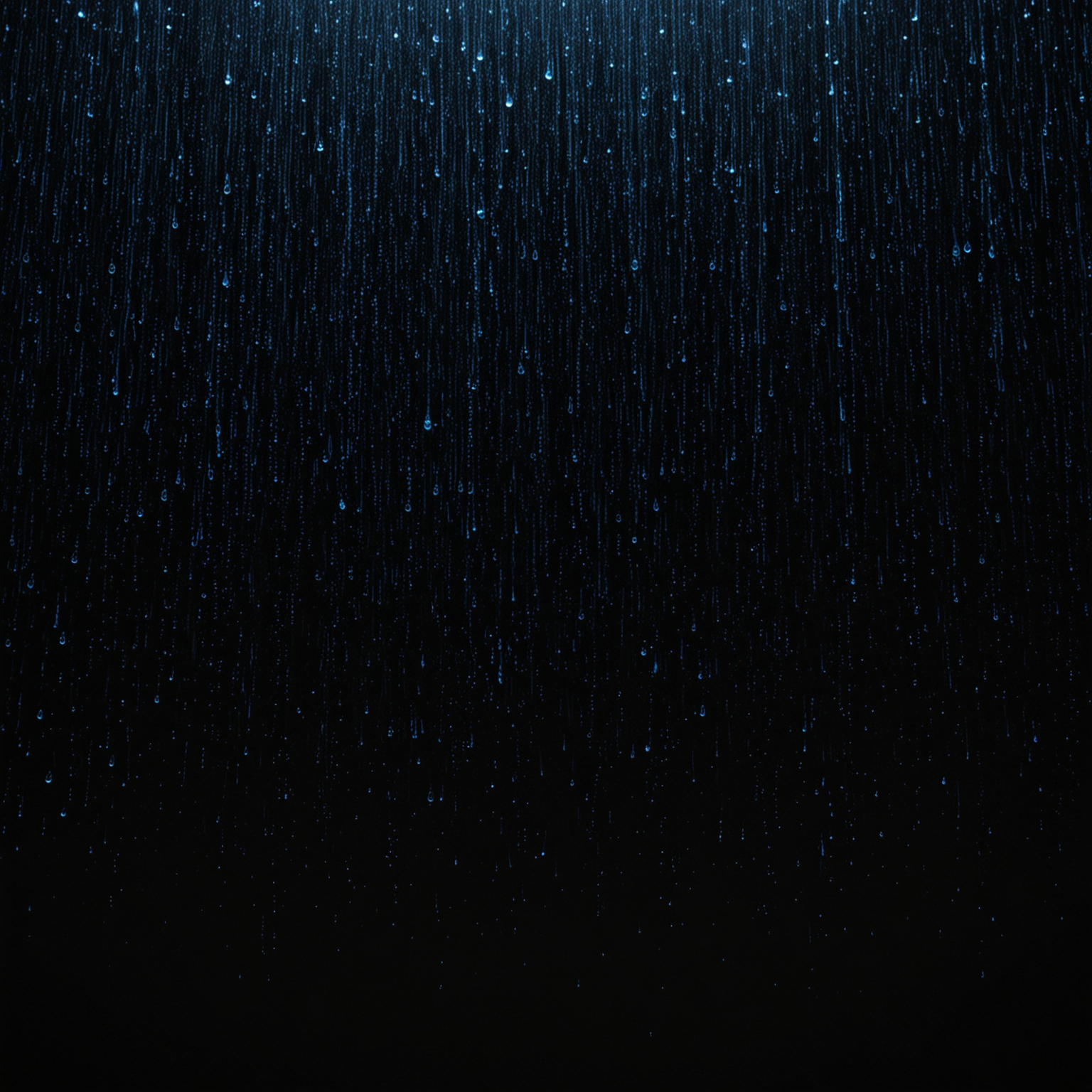 blue rain falling against a black background