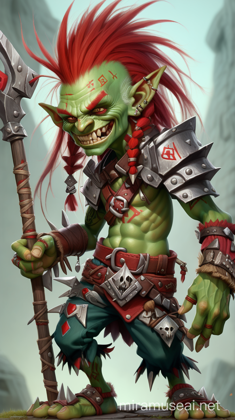 Joyful Goblin Warrior with Jagged Club and Runed Green Skin