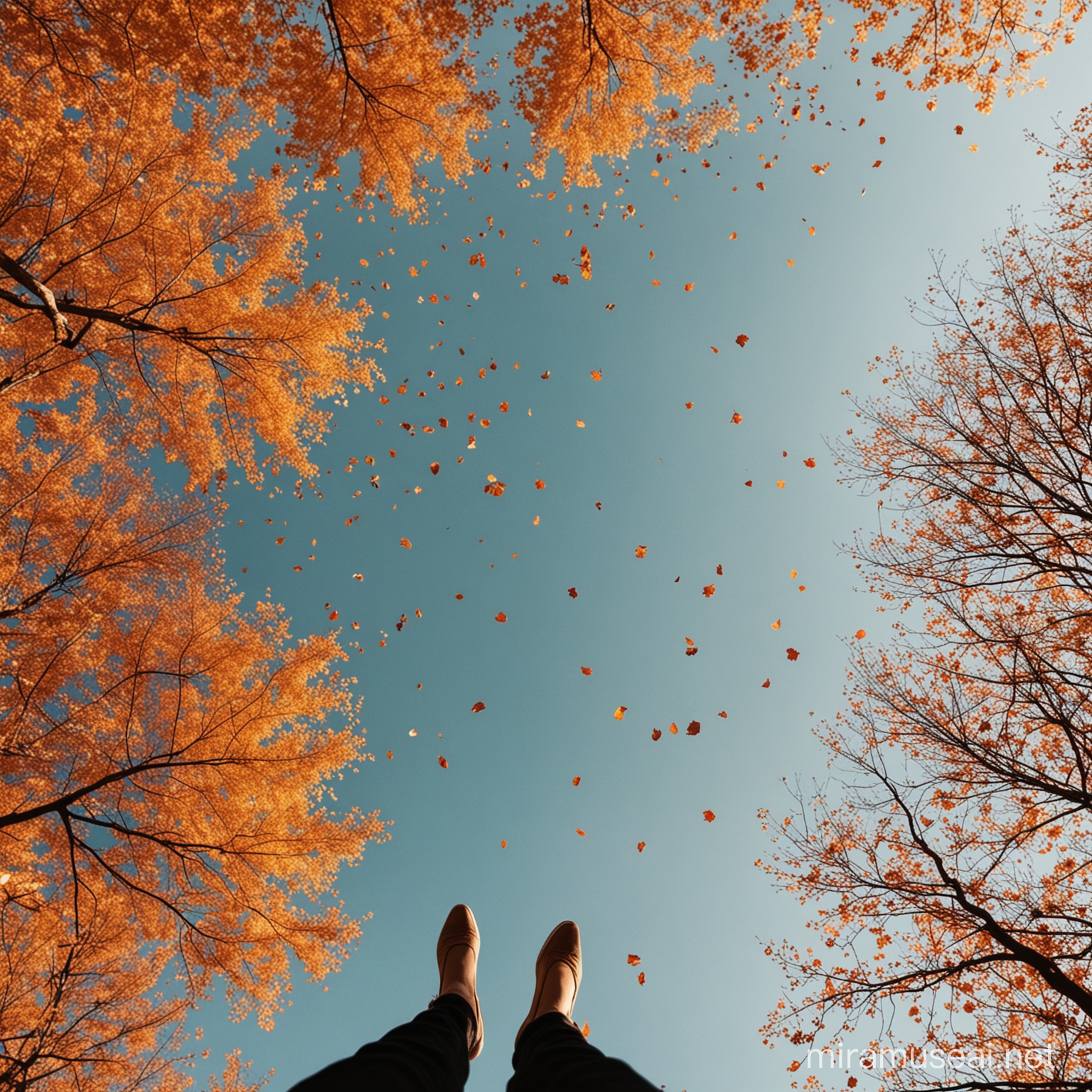 Autumn Sky Falling Leaves