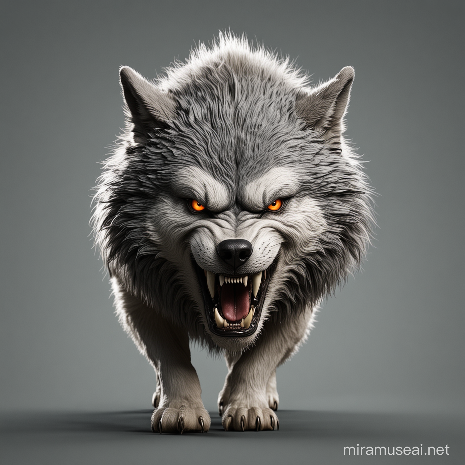 angry direwolf, facing front, animated that can be used in our logo
