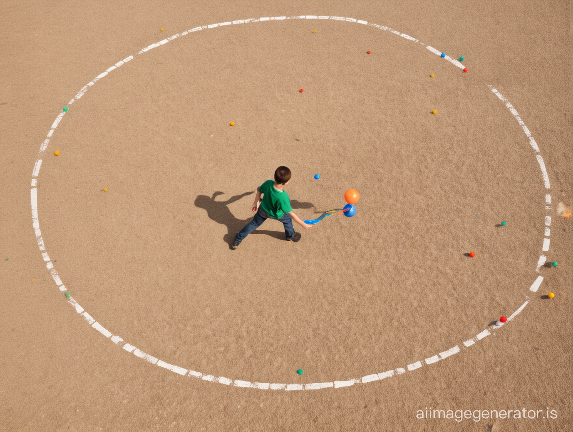 A boy rotating a ball around a circular path