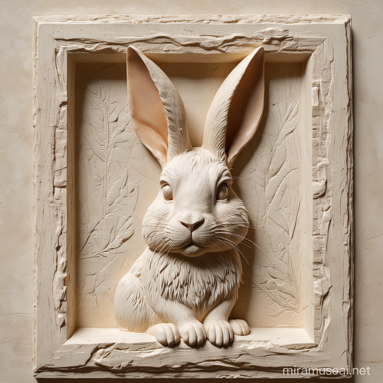 Bunny Rabbit Bas Relief Sculpture Adorable Ceramic Artwork with Raised Features