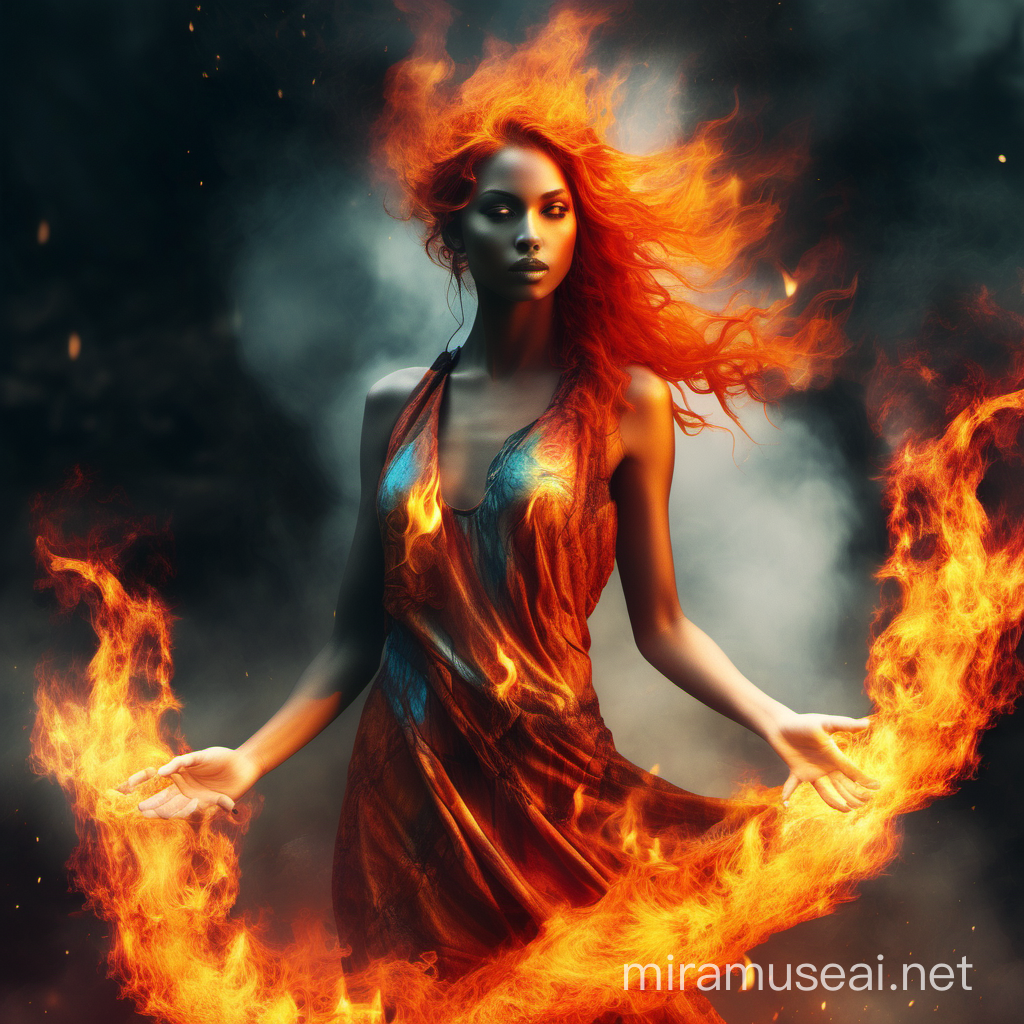 Ethereal Female Fire Elemental in a Mystical Aura