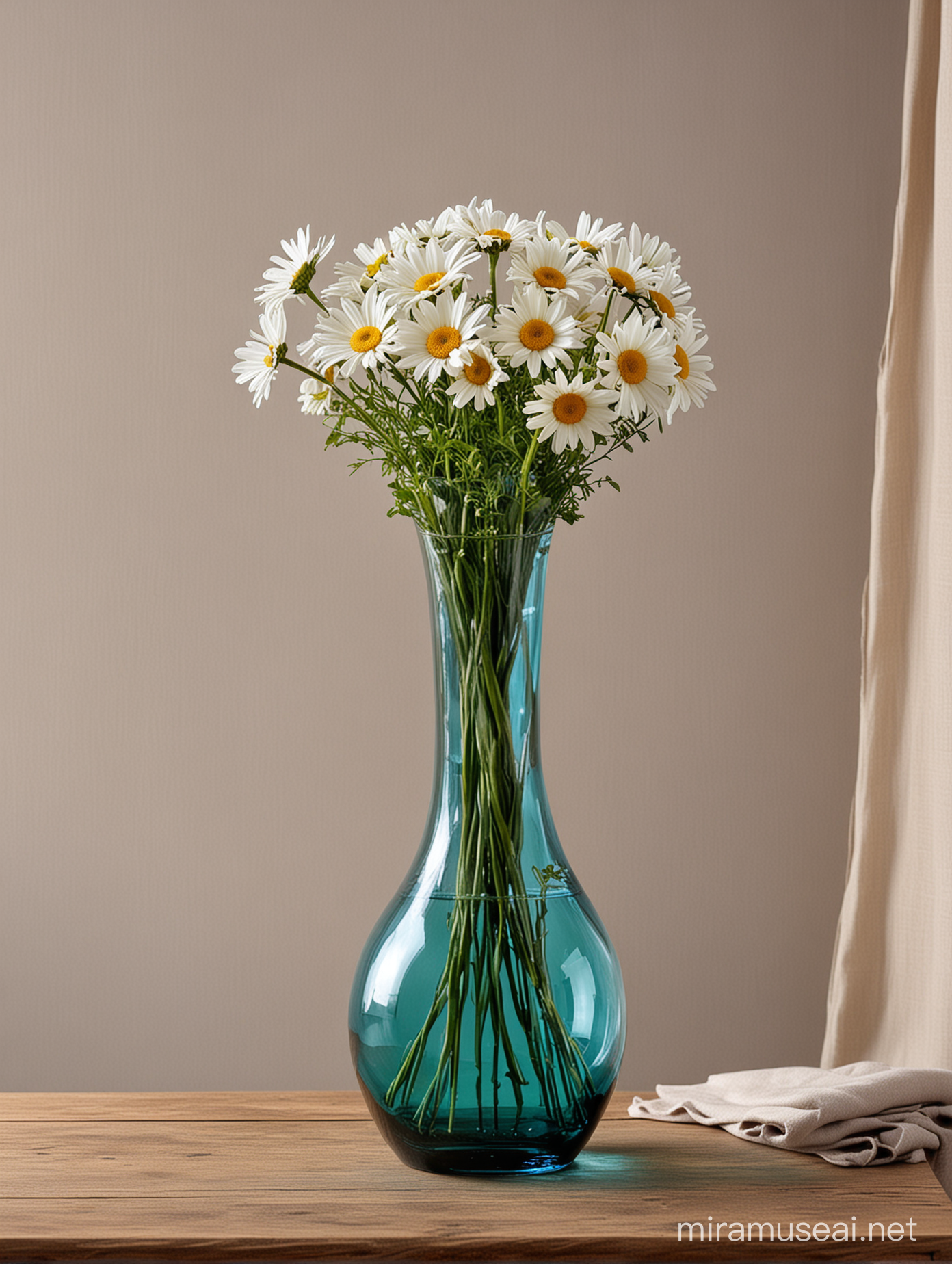 Vibrant MultiColored Daisy Bouquet in Stylish Decorative Glass Vase with Drapery