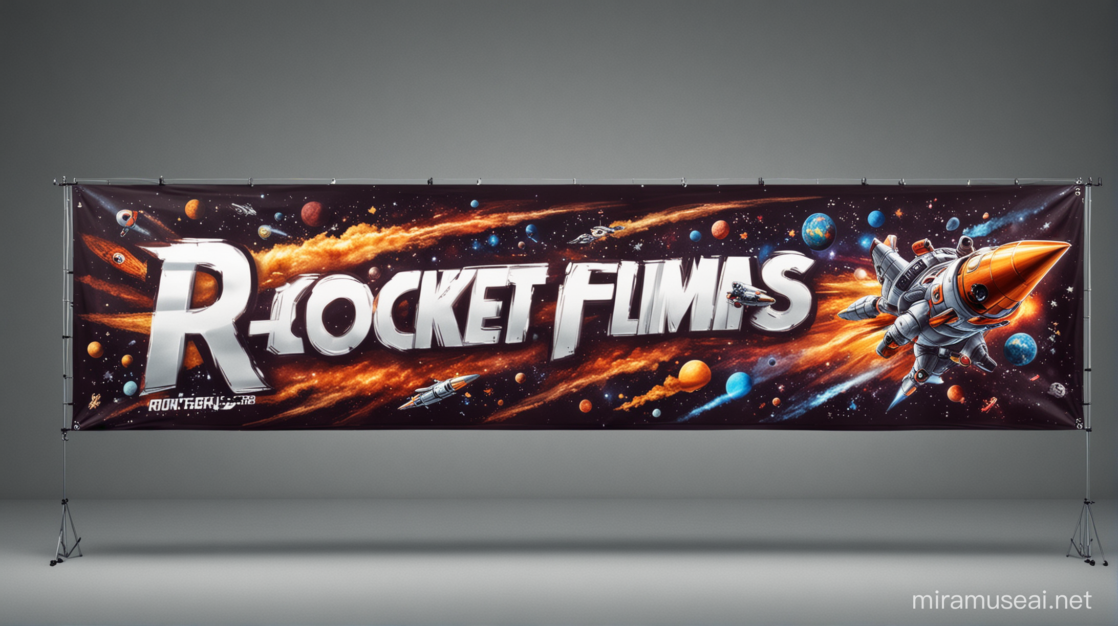 create a banner for a entertainment provider company with name of rocket flims