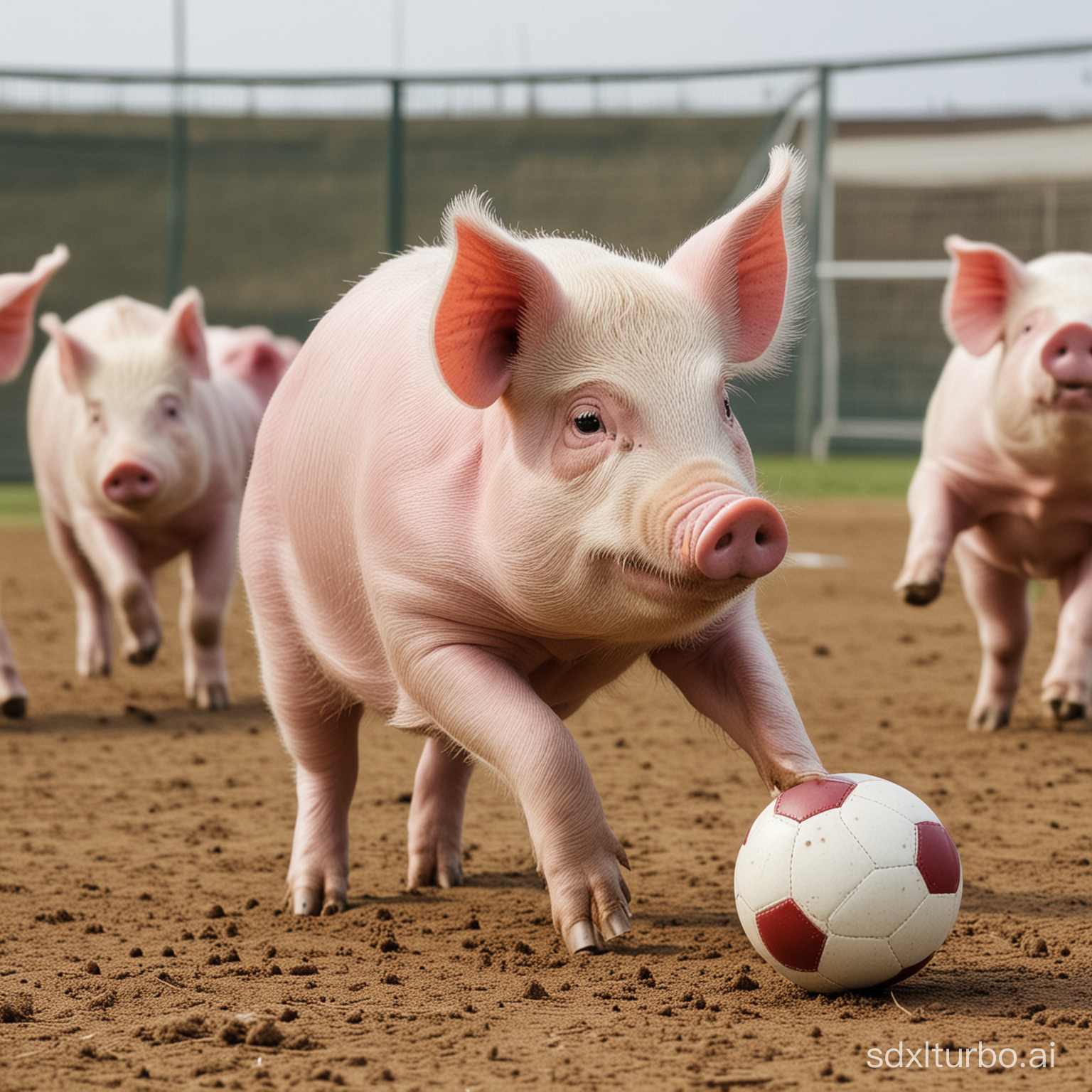 pig play foot ball