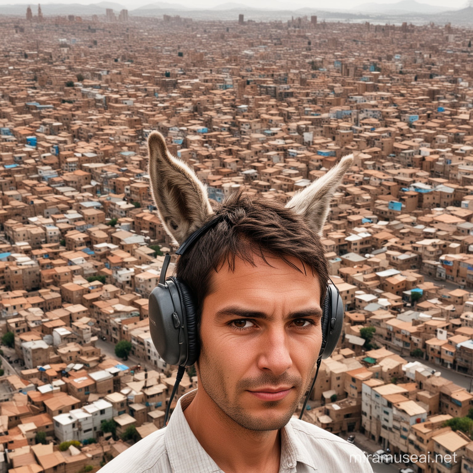 Urban Landscape with Human People Sporting Donkey Ears