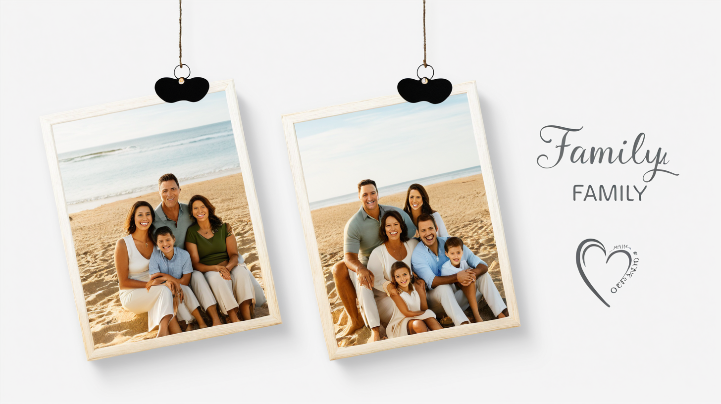 replica (with family photos on the beach) 
include text: our family
