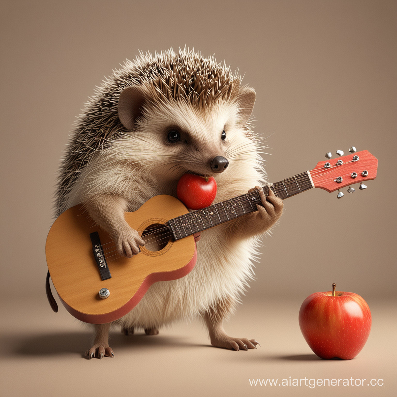 Ёж с яблоком во рту играет на гитаре