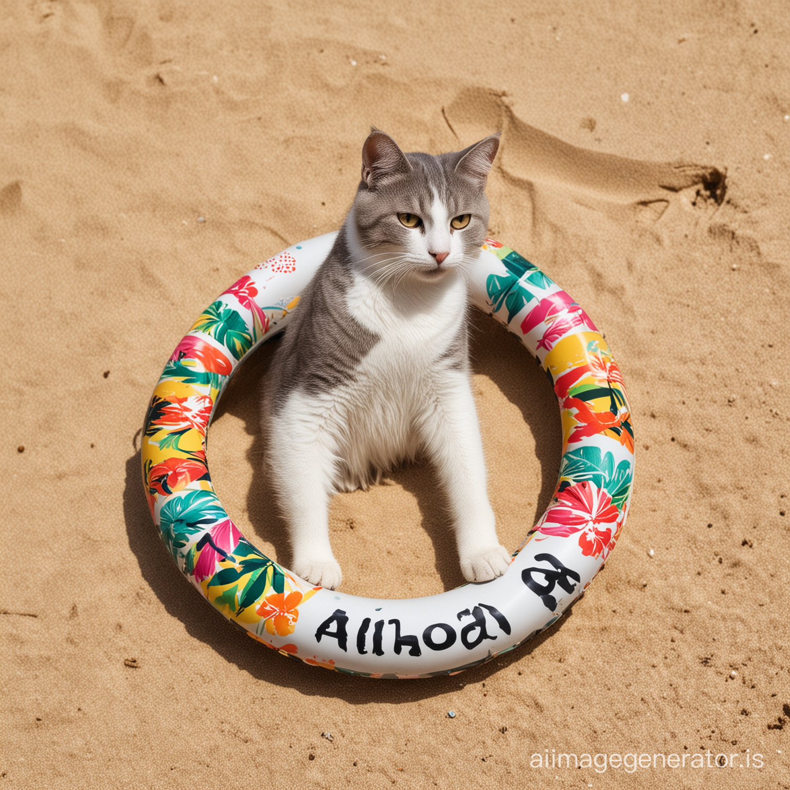 Cat-enjoy-rubber ring-beach-wear-aloha