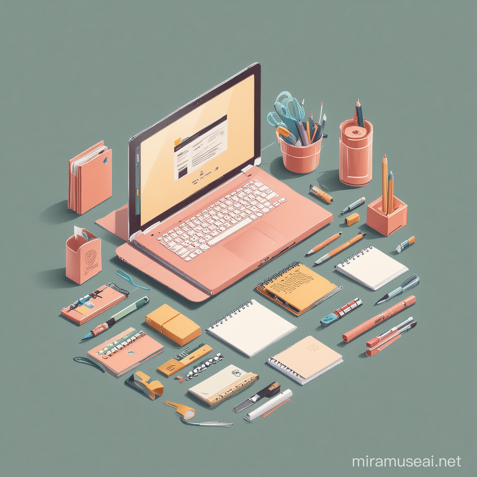 illustration a minimal graphic image about "How to build ecommerce website  of stationery" with a plain color background