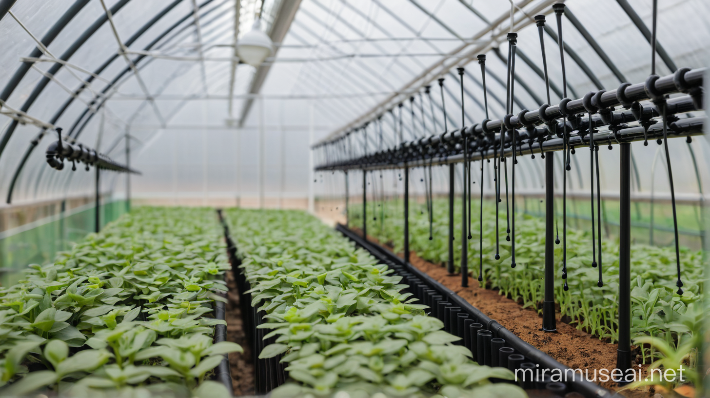 Greenhouse Drip Irrigation System Slow Watering Through Black Pipes