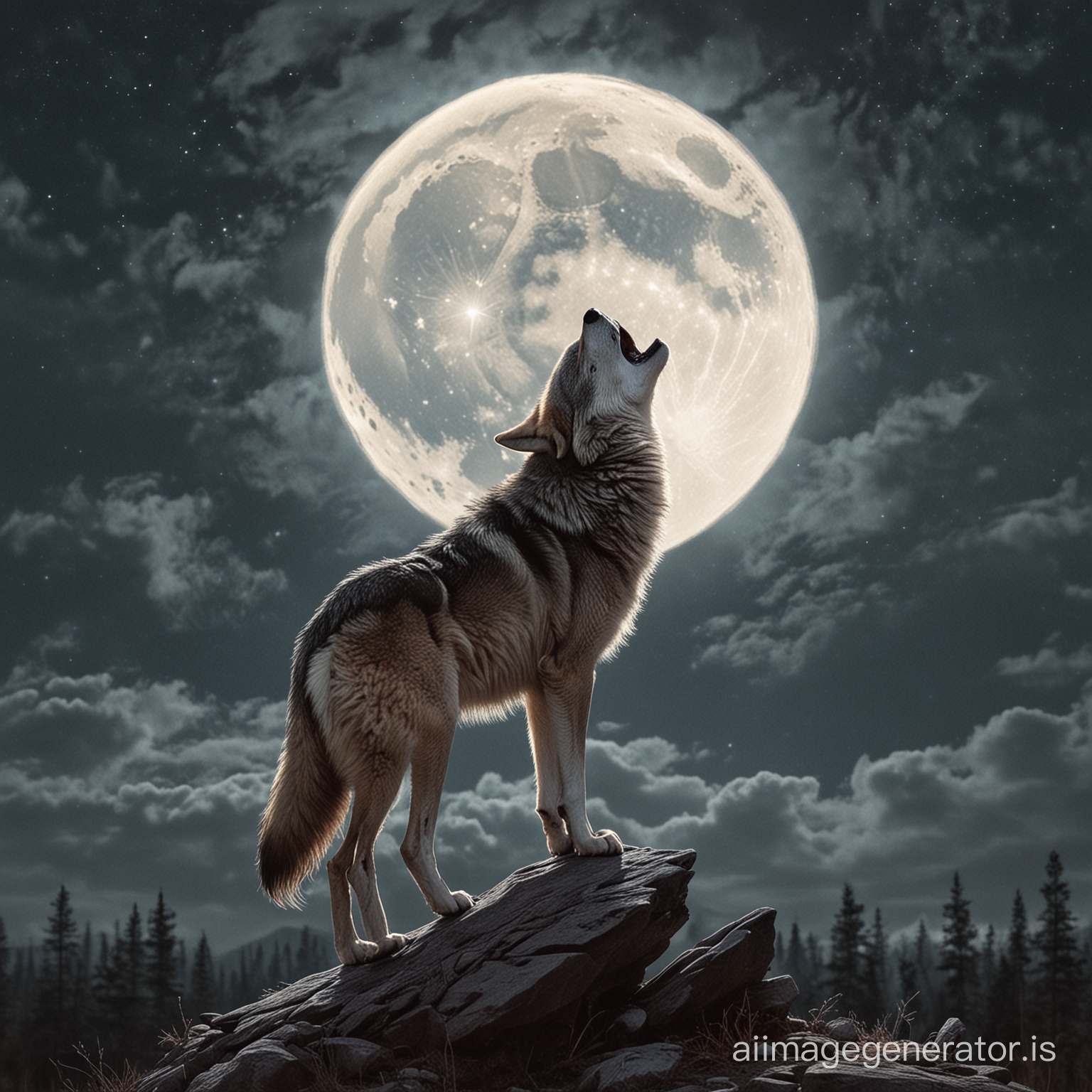 Wolf and moon
