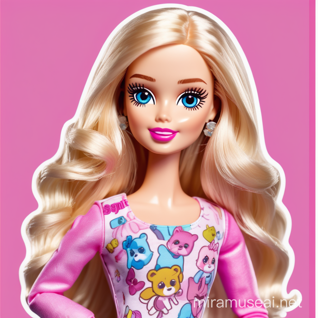 Fashionable Barbie Doll Sticker with Vibrant Background