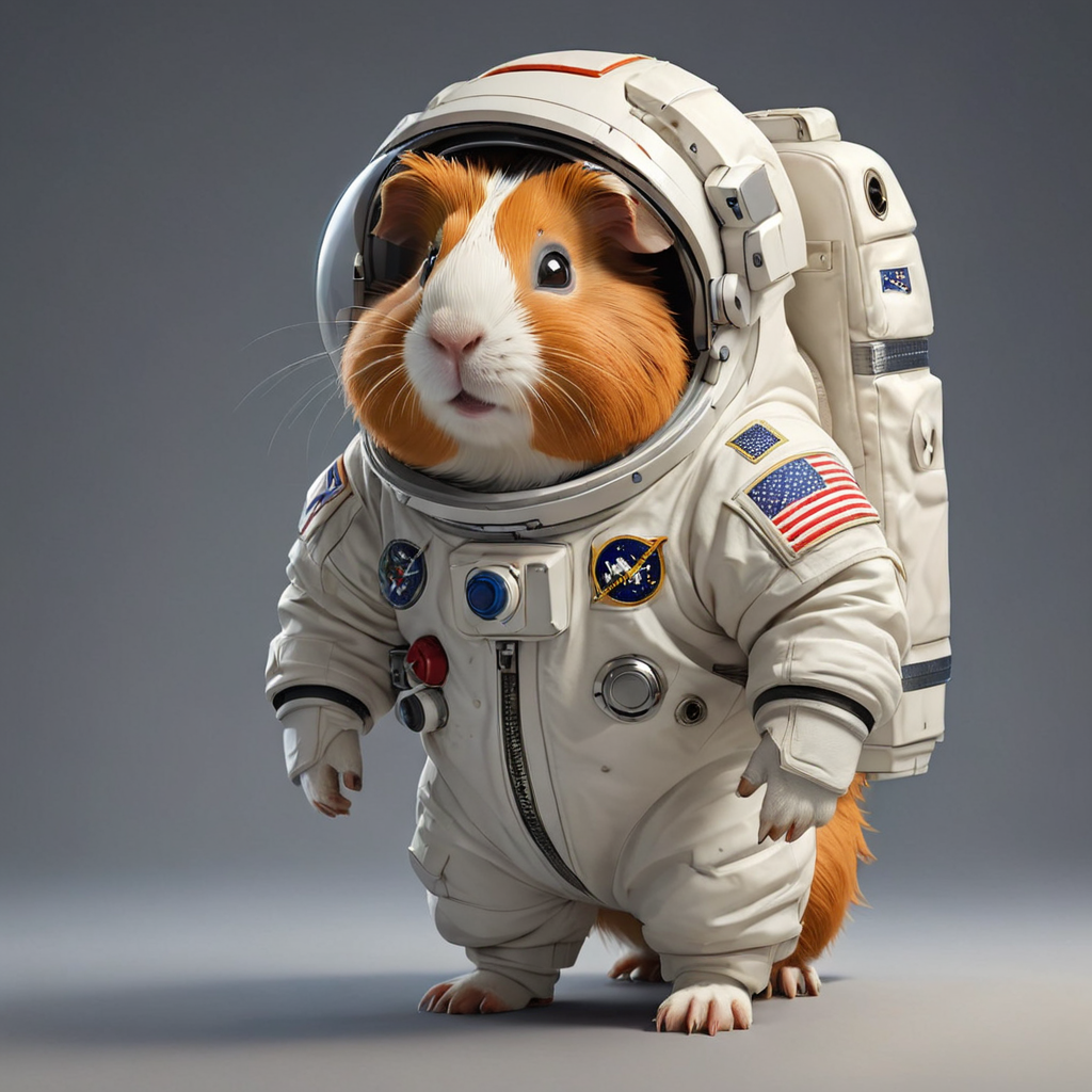 a Guinea pig in cartoon style in full body with Astronaut clothes with clear background