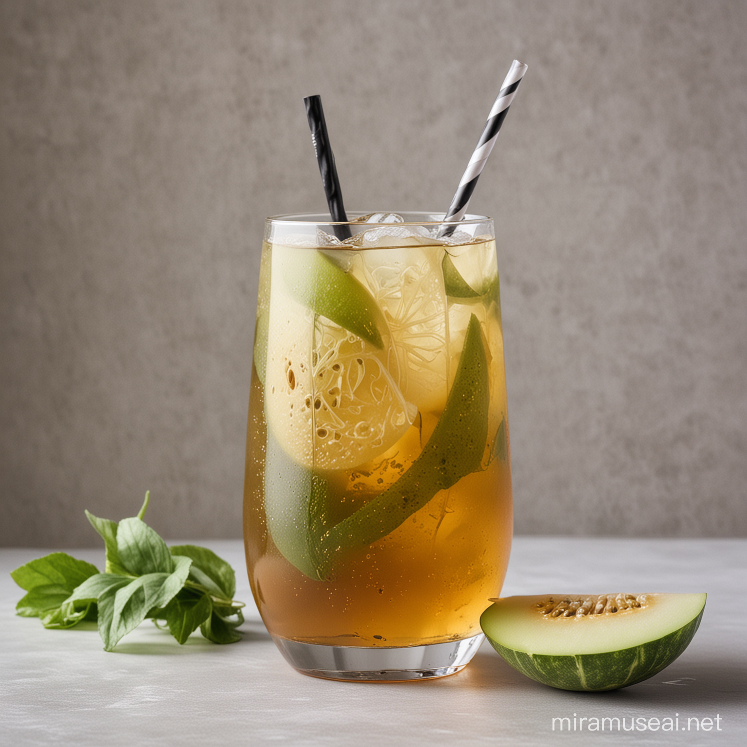 Refreshing Winter Melon Iced Tea with Lemon Slices and Mint Leaves