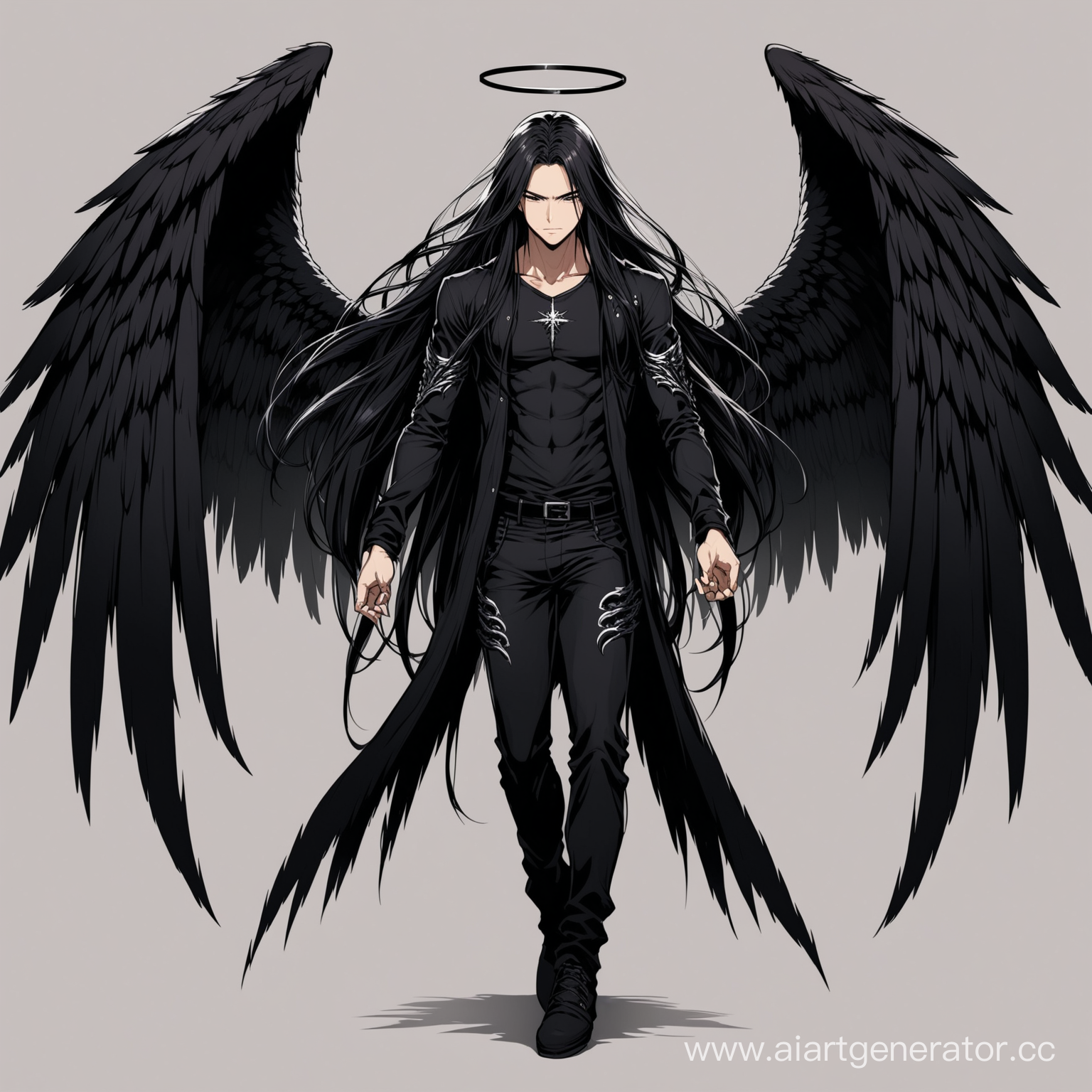 Черный ангел парень с длинными волосами