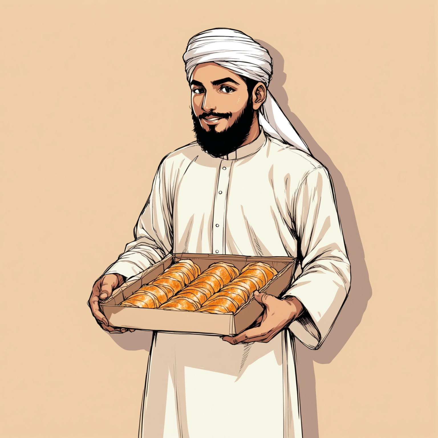 Muslim Man Holding Wrapped Food Cultural Illustration of Islamic Cuisine