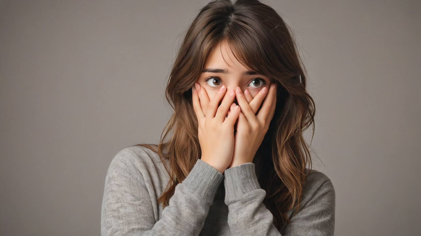 shy girl covering her face