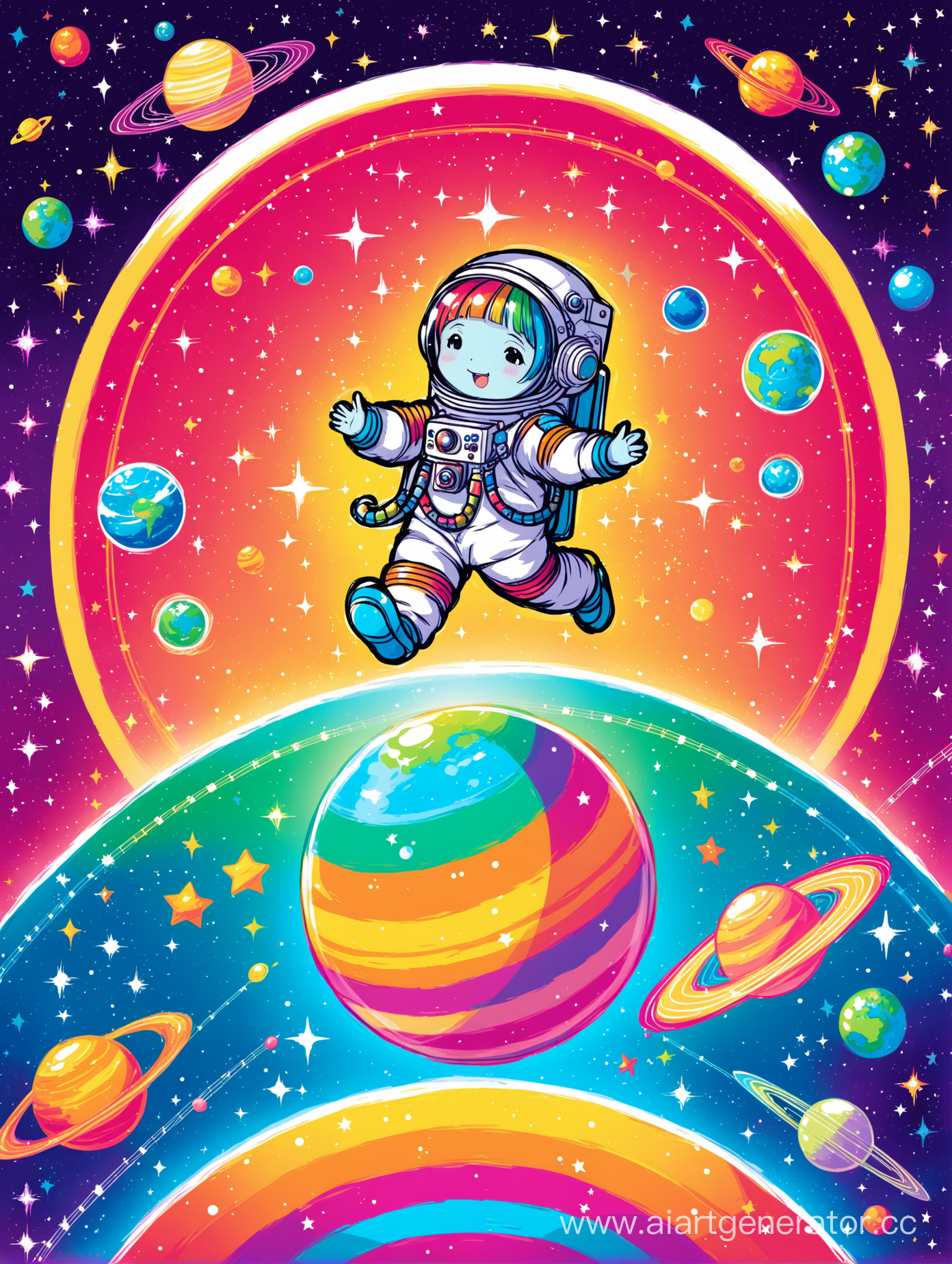 постер ко дню космонавтики, музыкально детский творческий спектакль, яркий с планетами и красочный