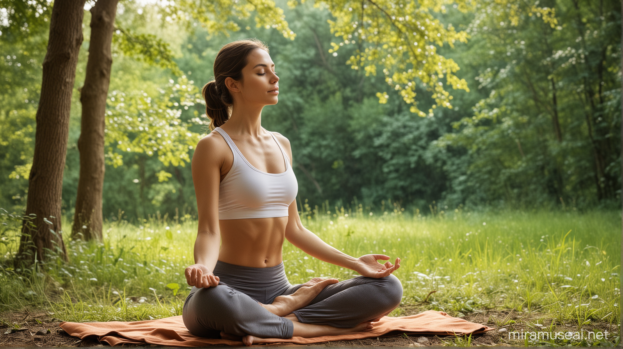 Tranquil Woman Meditating to Soothing Music for Relaxation