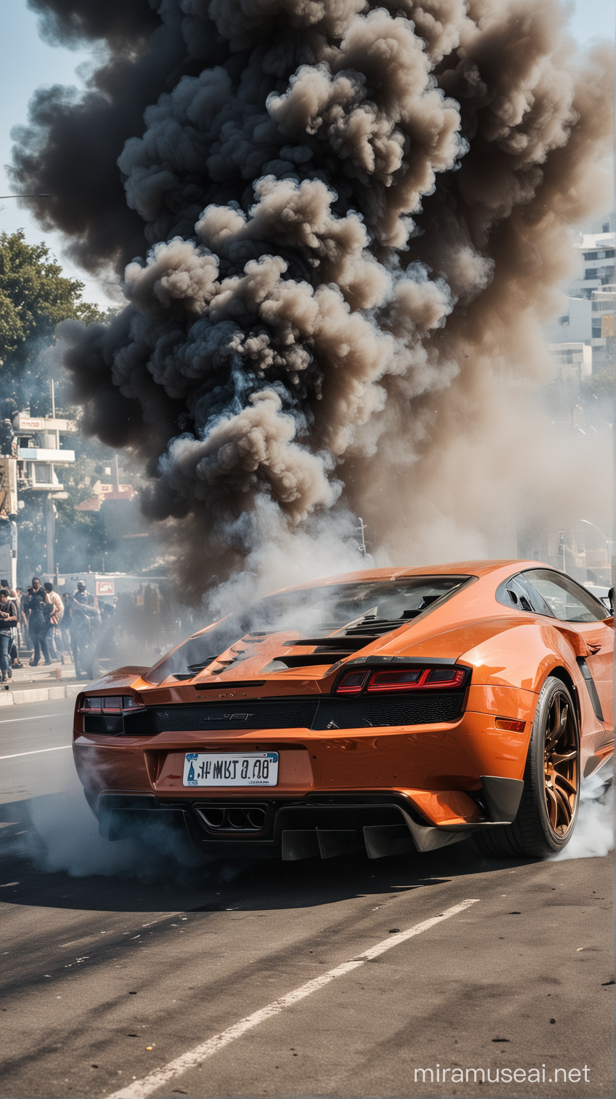 super car emits smoke