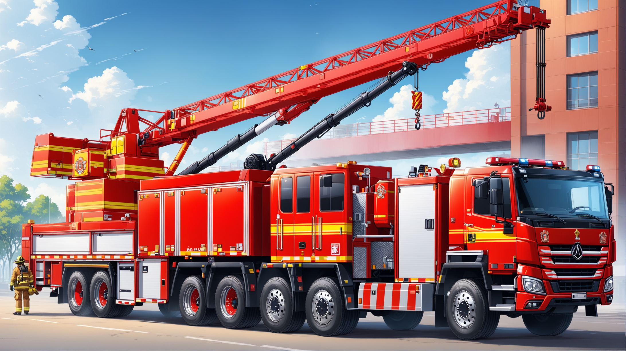 Hybrid Firefighter and Crane Truck Responding to Emergency