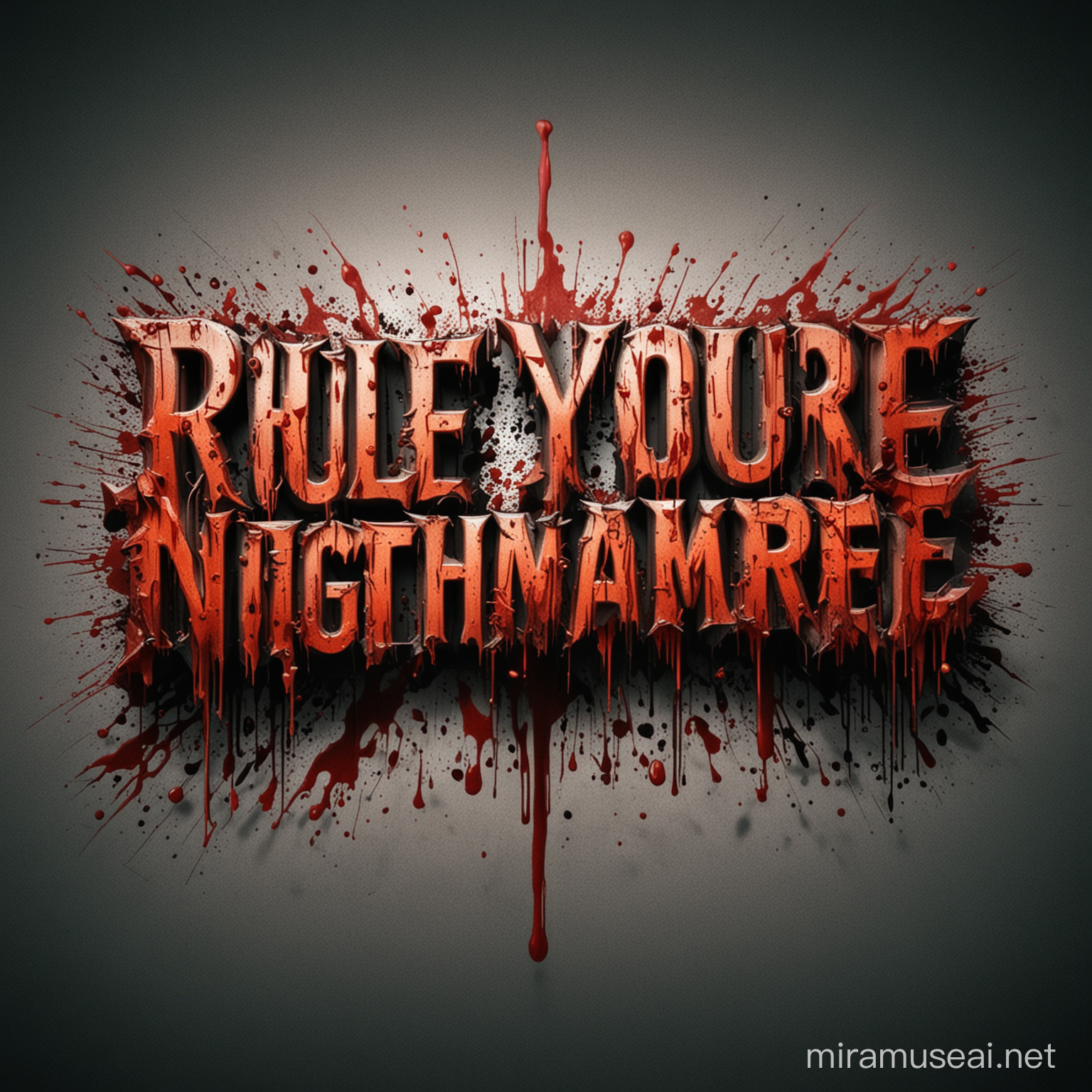 "Rule Your 
Nightmare" bloody  text which based on beveled  balld and italic horrore font with shine stroke style with nothing at background of the image