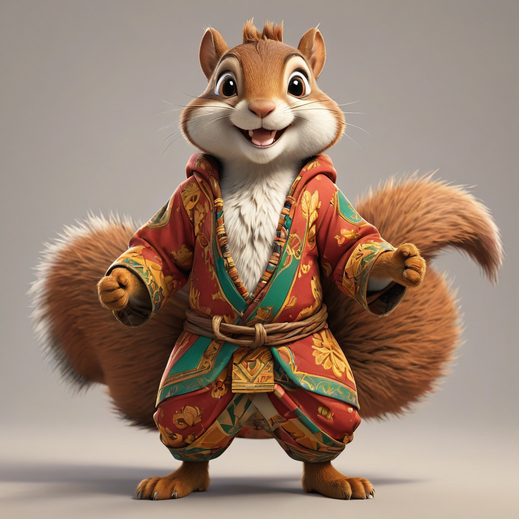 a happy Squirrel in cartoon style in full body with African attire  clothes with clear background