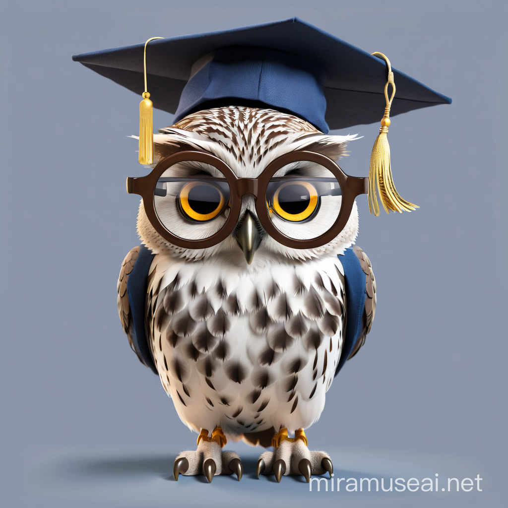 Professor Owl Wearing Glasses on Clear Background