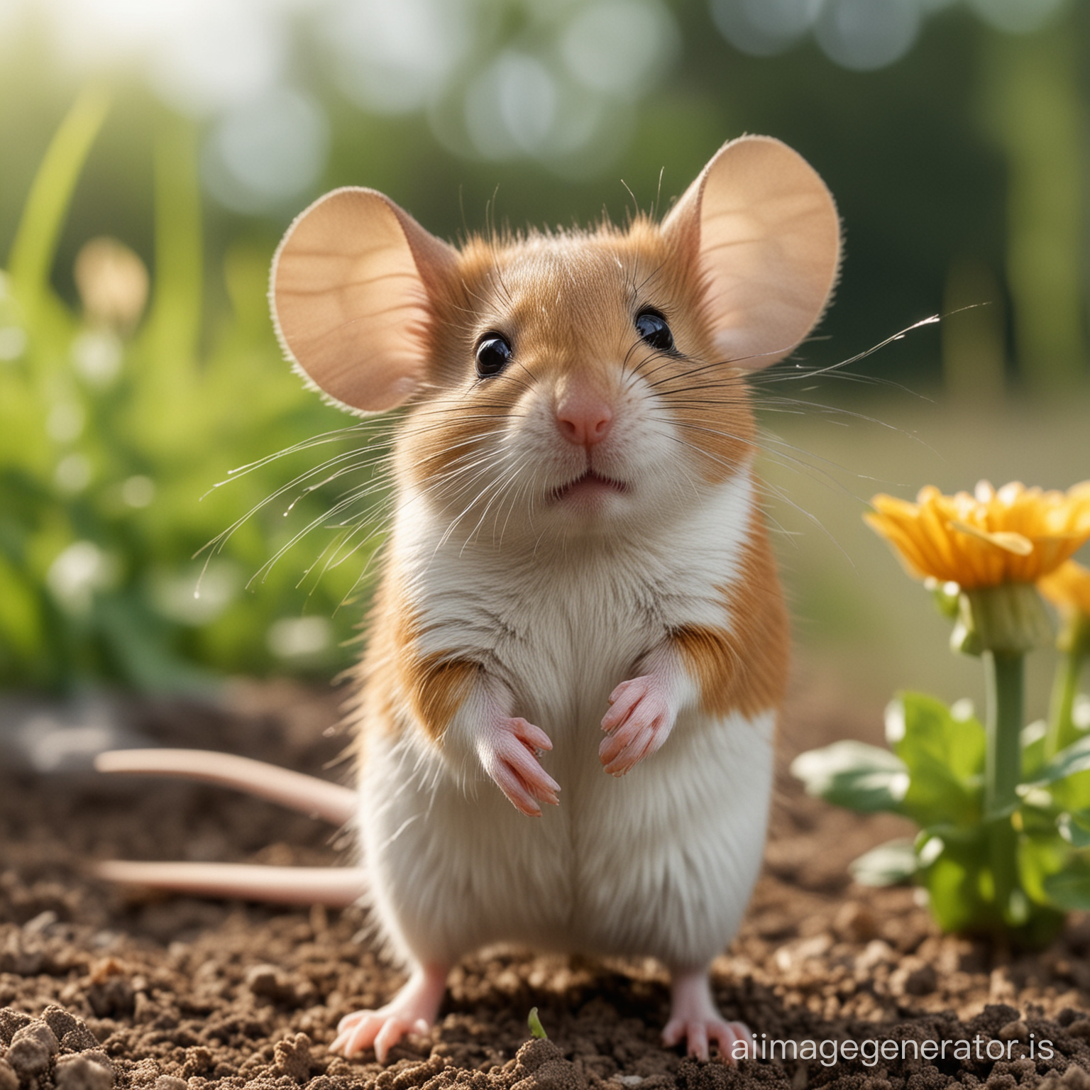 A very beautiful and cute mouse in the garden. Mouse pose is standing and smiling 