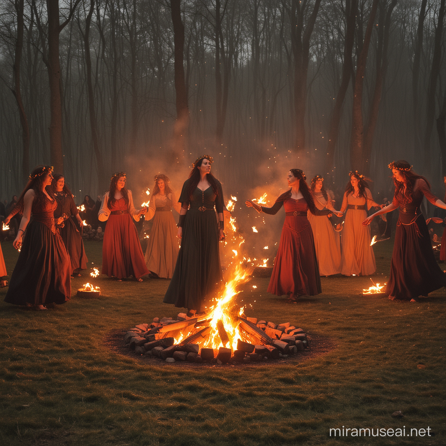 beltane fire
circles where celtic women are dancing around fires