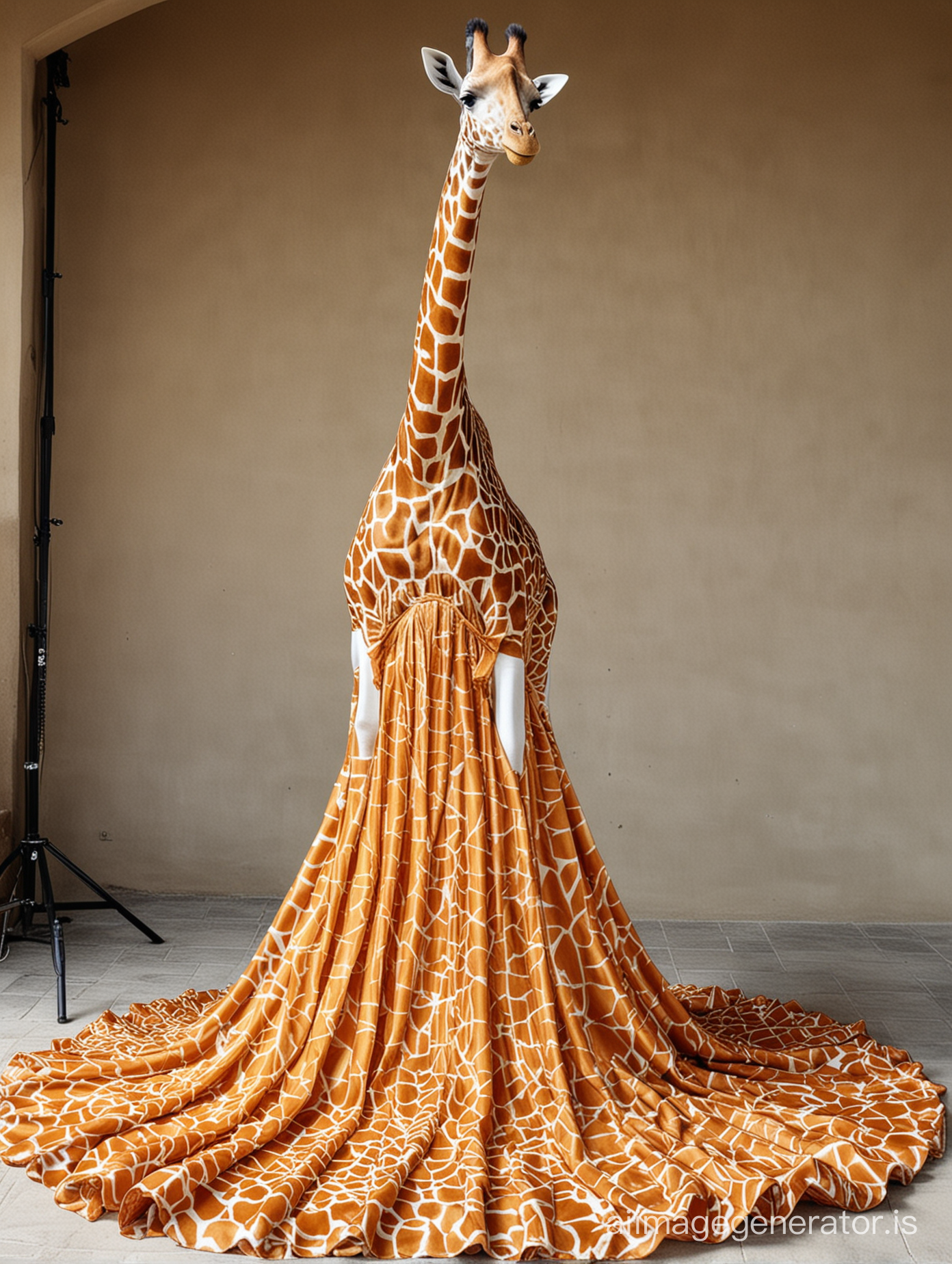 make it a giraffe sit in women cermony with long beauty dress playing Daf 